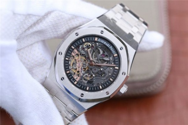 Replica Audemars Piguet Royal Oak 41mm Double Balance Wheel Openworked 15407 SS JF SS Bracelet A3132 - Elite Watch Atelier