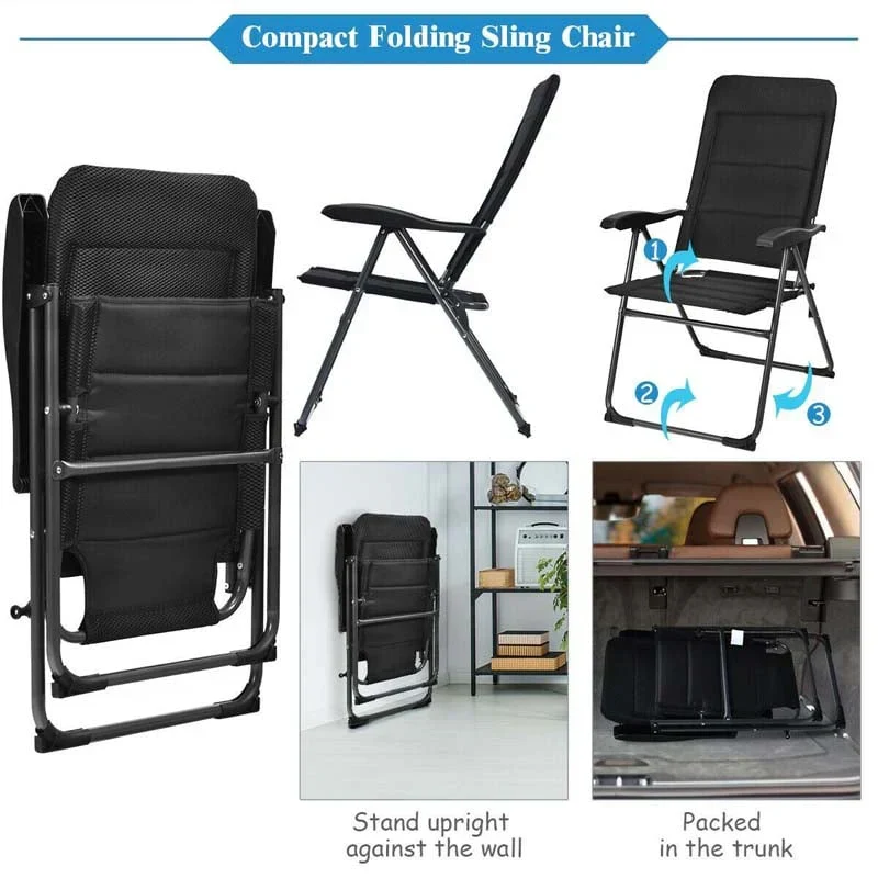 2 Pack Folding Patio Chairs, 7 Position Adjustable Outdoor Sling Recliner Camping Chairs - Image 9 2 Pack Folding Patio Chairs, 7 Position Adjustable Outdoor Sling Recliner Camping Chairs - Image 9