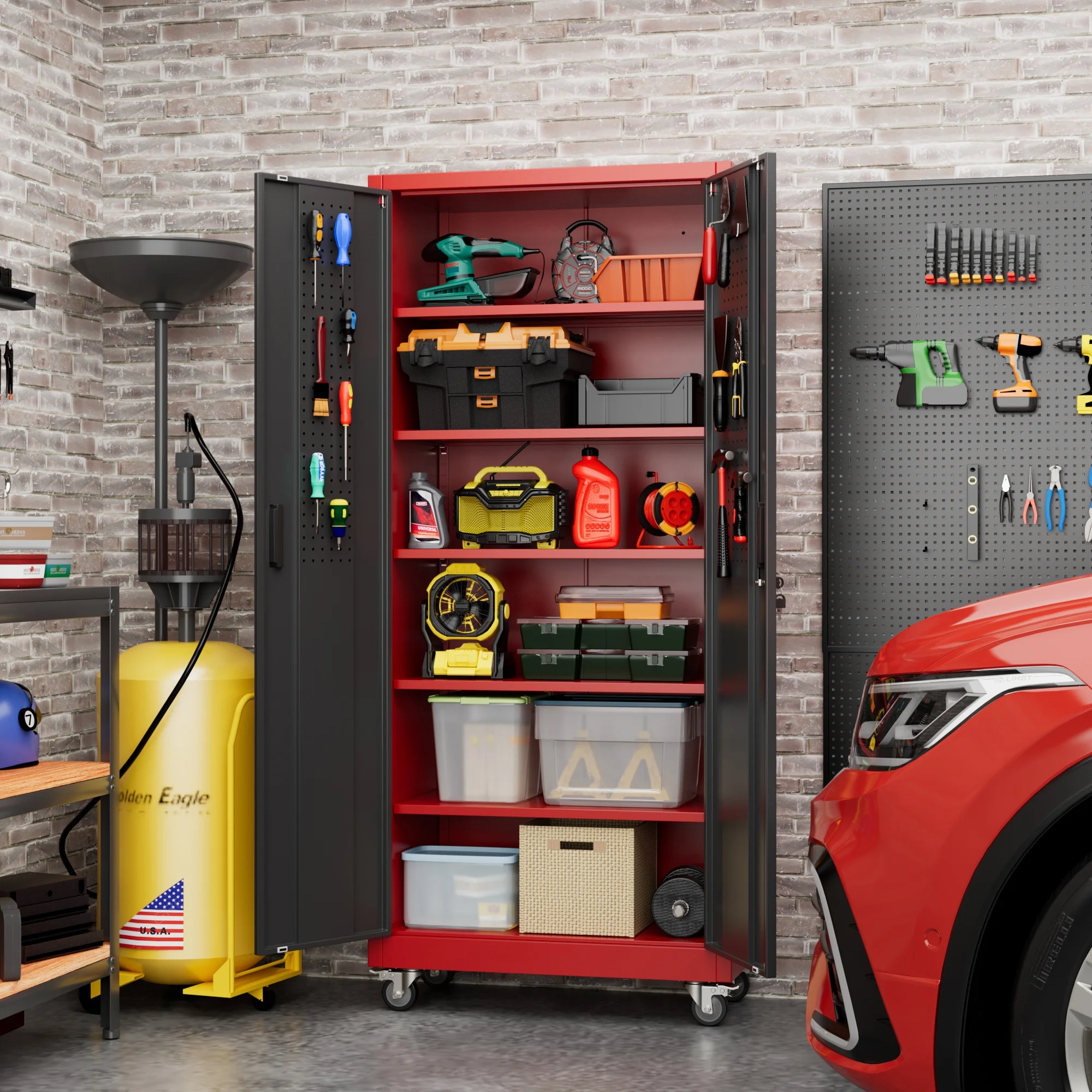 GangMei 71 inches Tall Metal Rolling Garage Storage Cabinets with Locking Doors and 5 Adjustable Shelves, Metal Storage Cabinet for Garage, Office, Home, Classroom, Assemble Required(Black) - Image 23