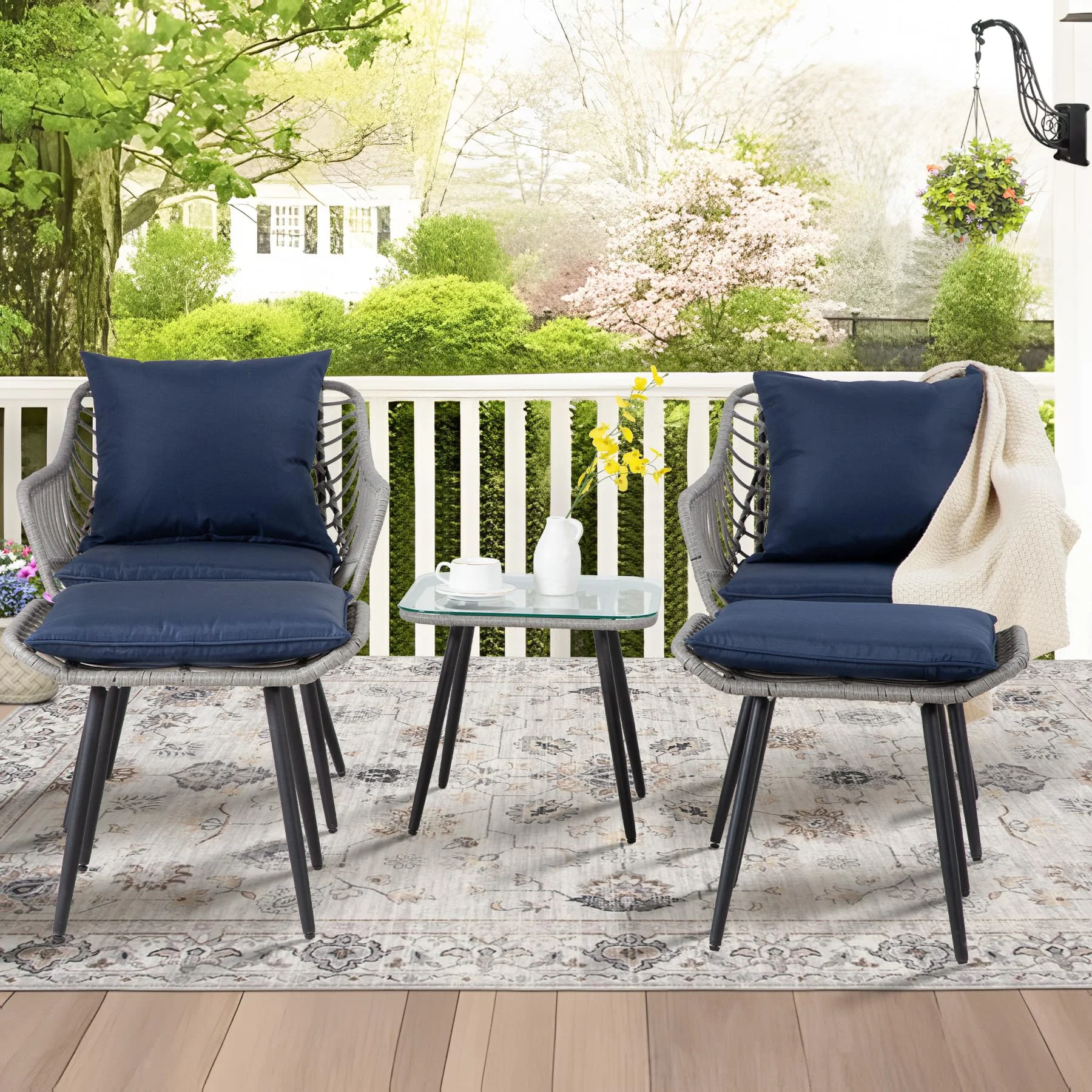 FHFO 3 Piece Patio Bistro Set, Outdoor Wicker Apartment Balcony Furniture Sets, Rattan Table and Chairs Set of 2 for Porch Backyard Lawn Poolside Deck, Beige - Image 18