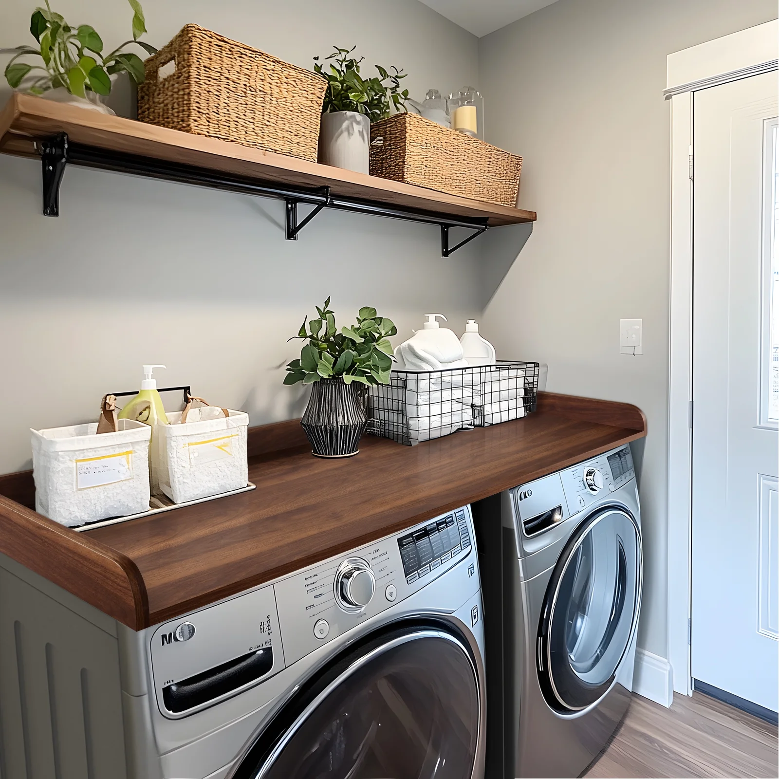 Kaboon Washer Dryer Countertop with Edge Rails, 27.5" x 54", Light Walnut - Image 20