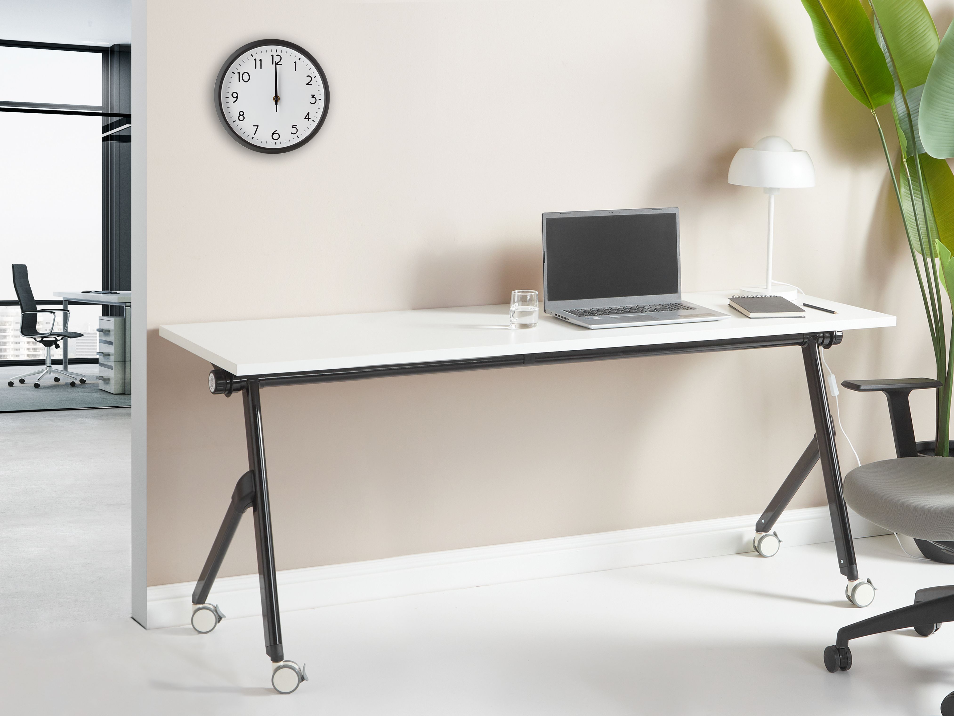 Foldable Office Desk BENDI White 180 cm 60 cm with Wheels