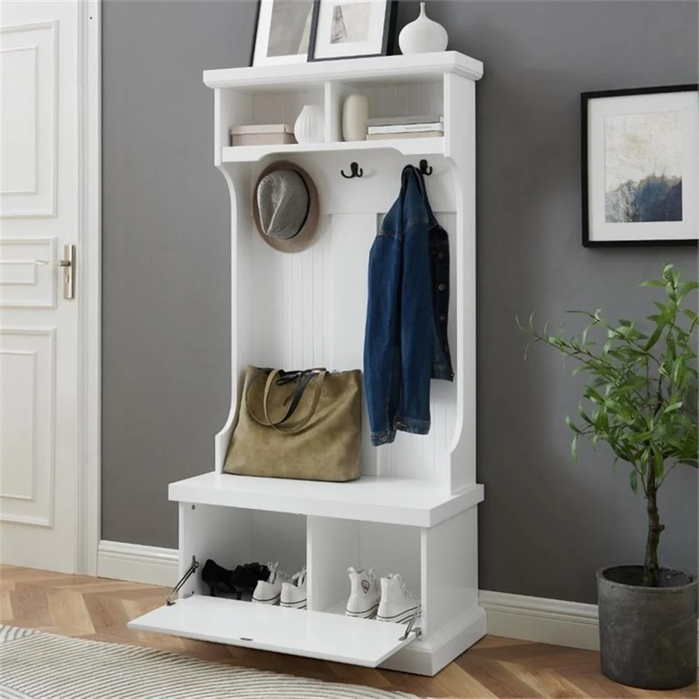 Crosley Furniture Shoreline Coastal MDF Wood Hall Tree in White - Image 13