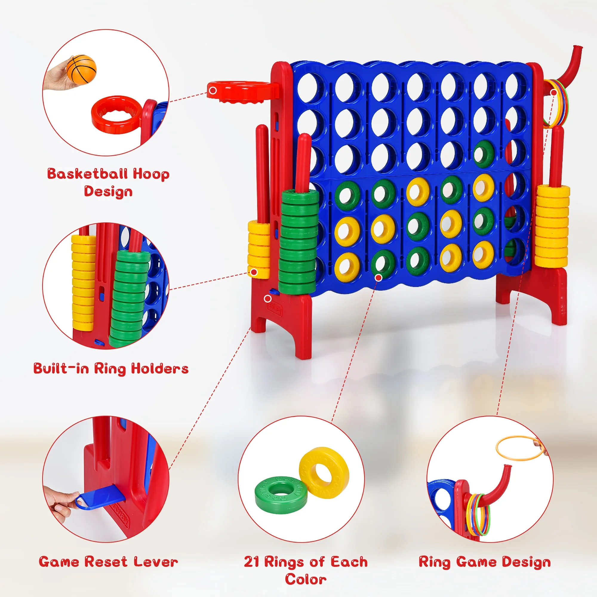 Costway Giant 4 in A Row Jumbo 4-to-Score Game Set W/Storage Carrying Bag for Kids Adult - Image 38