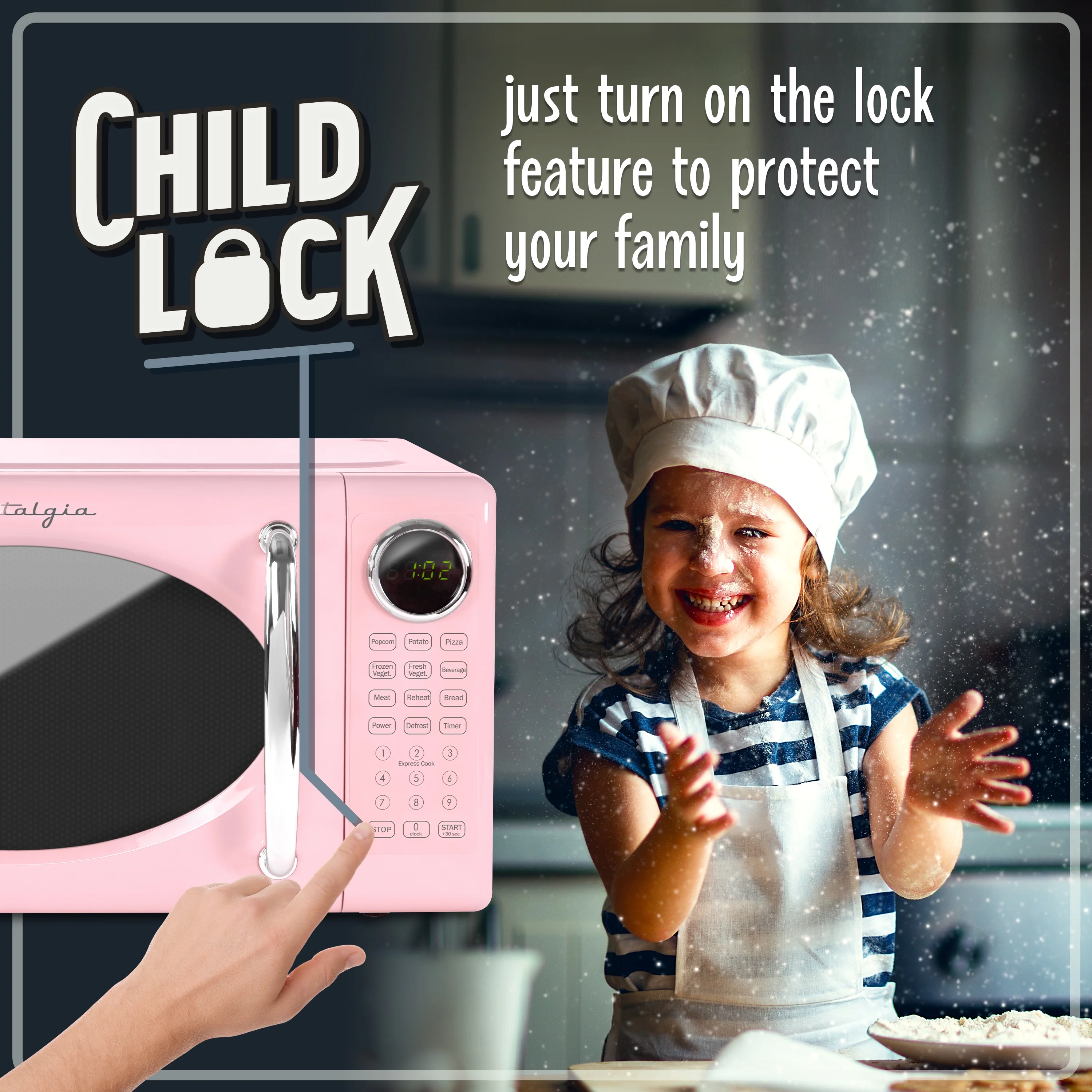 Nostalgia Retro Microwave Oven - 0.7 Cu Ft & 700-Watt Countertop Microwave with Glass Turntable, Child Safety Lock, 8 Auto-Cook Programs & Digital Clock - Aqua - Image 22