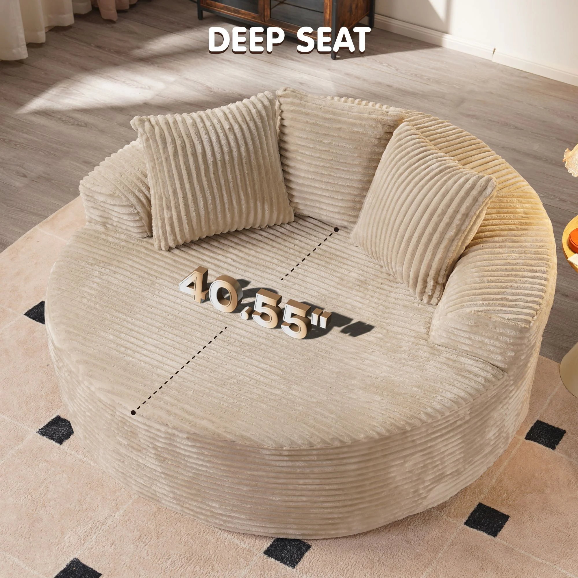 Ovios 58'' Oversized Chaise Lounge Indoor Chair Modern Cloud Floor Sofa Bed Comfy Upholstered Sleeper Couch Deep Seat Accent Reading Chair for Living Room, Bedroom, No Assembly, Black(Plush Corduroy) - Image 11