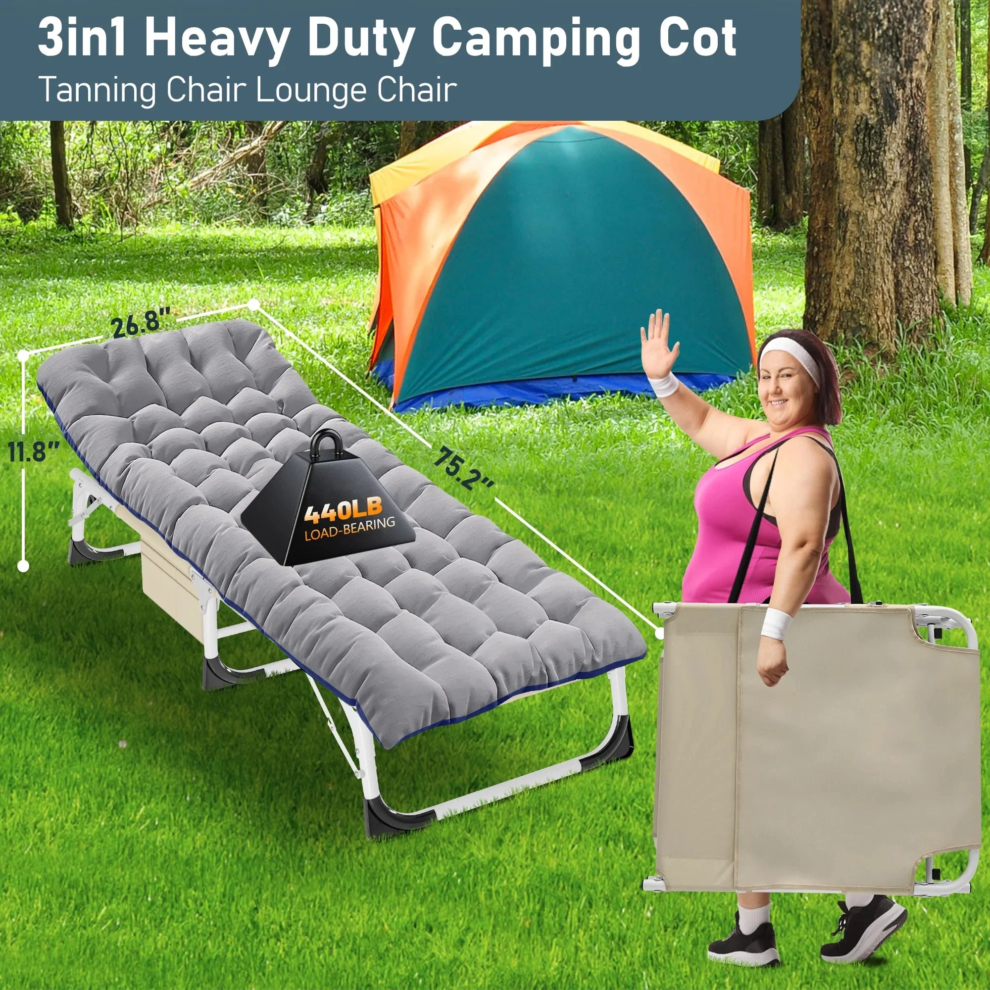 Slsy 5-Position Adjustable Folding Lounge Chair And Cot - 75.2" x 25.6" x 11.8" - Image 98 Slsy 5-Position Adjustable Folding Lounge Chair And Cot - 75.2" x 25.6" x 11.8" - Image 98