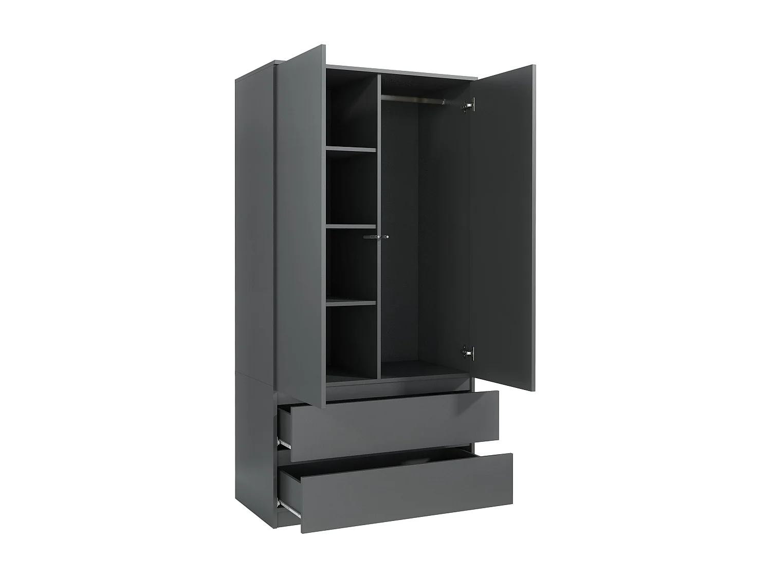 Armoire de Chambre Anthracite 180 cm – Dressing avec Penderie et 2 Tiroirs, Meuble de Rangement Largeur 90 cm pour Chambre Adulte, Placard Moderne 180x90x50 cm