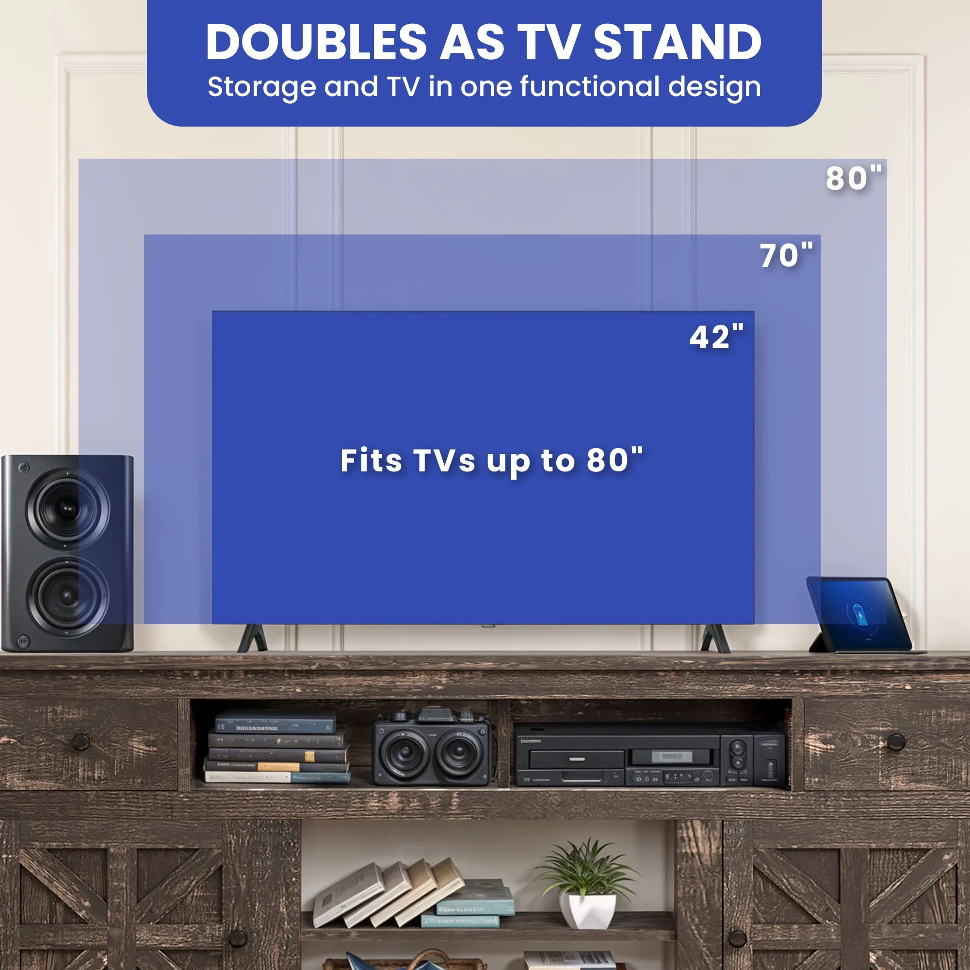 Uforic Farmhouse TV Stand for 75/80 Inch TV, Rustic Entertainment Center with Power Outlet, Storage Drawers, TV Console for Living Room, Oak - Image 9
