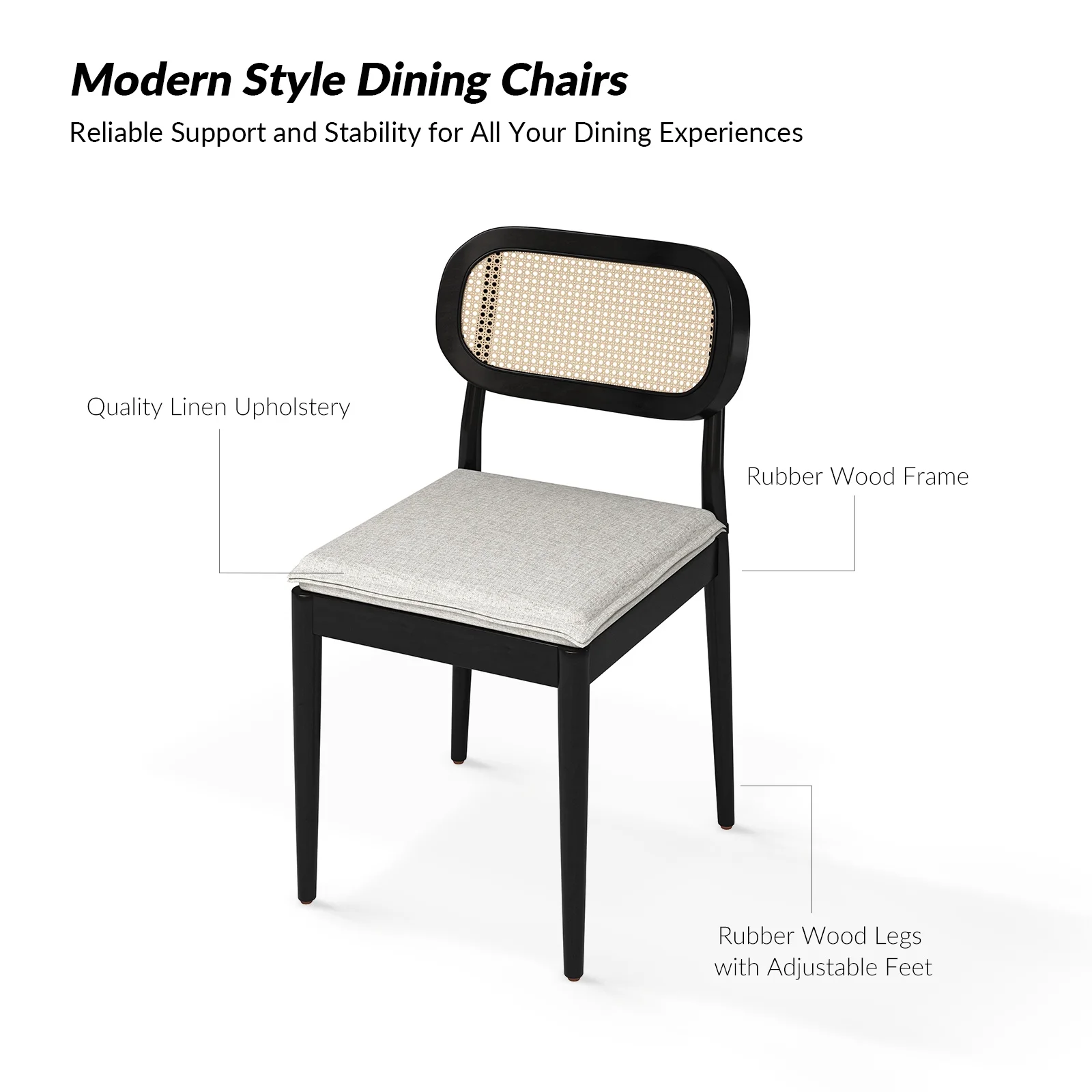 Rattan Dining Chairs Set of 2 Wooden Armchairs Removable Cushion Home Kitchen Restaurant Acorn - Image 14