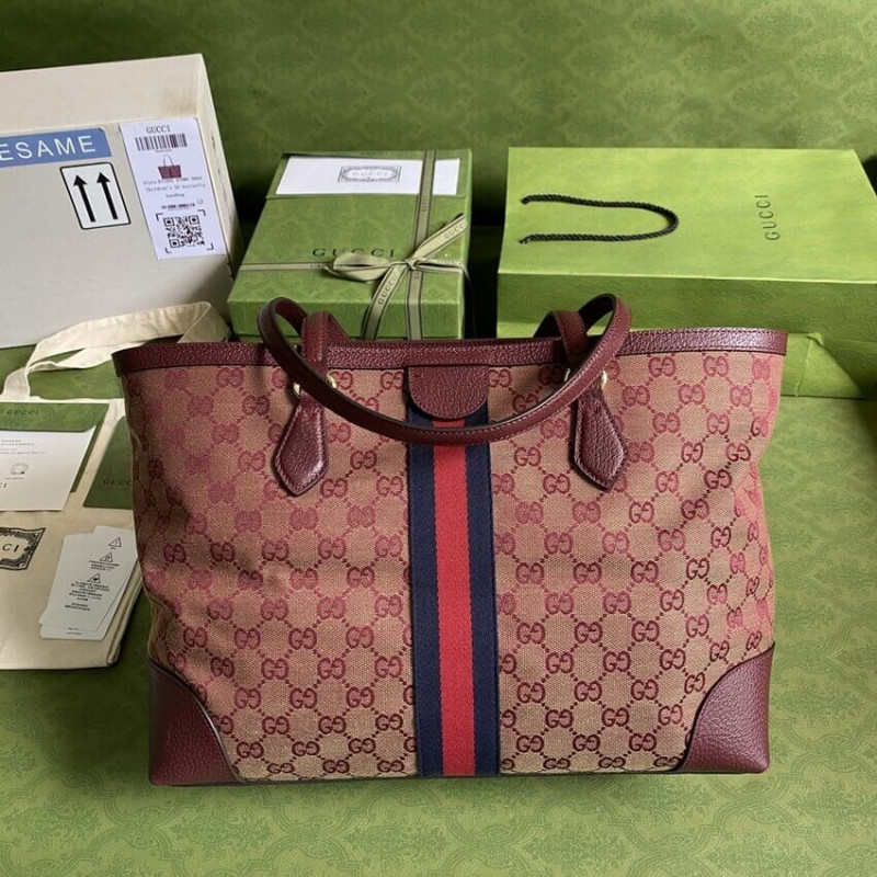 Replica Gucci Ophidia Medium Tote With Web In Burgundy Gg Canvas 6316851:1High-quality replica