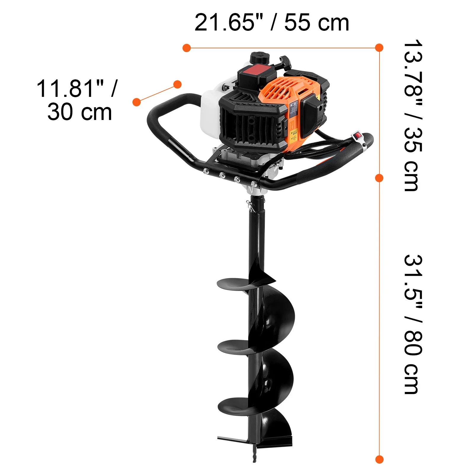 KFFKFF Gas Earth Auger, 52CC 1450W, includes 8�� Drill Bit & Extension Rod, Ideal for Garden, Farmland Fence Installation, Orange & Black - Image 2