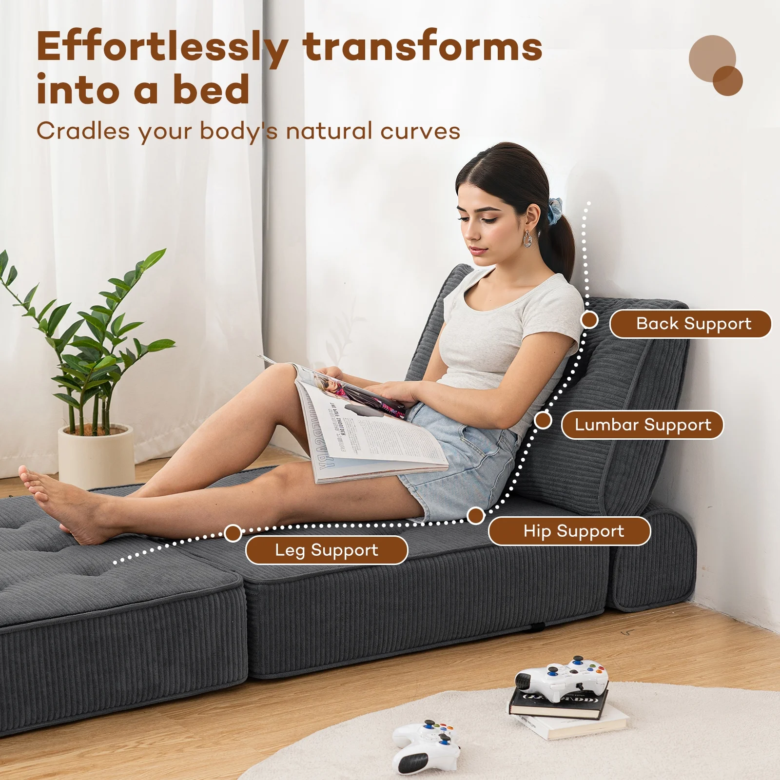 Hommpa Folding Sofa Bed Foldable Couch Bed Convertible Futon Chair with High Density Foam Filling with Pillow for Adult,Comfort chair bed for Living Room Bedroom,Gray,Single - Image 8