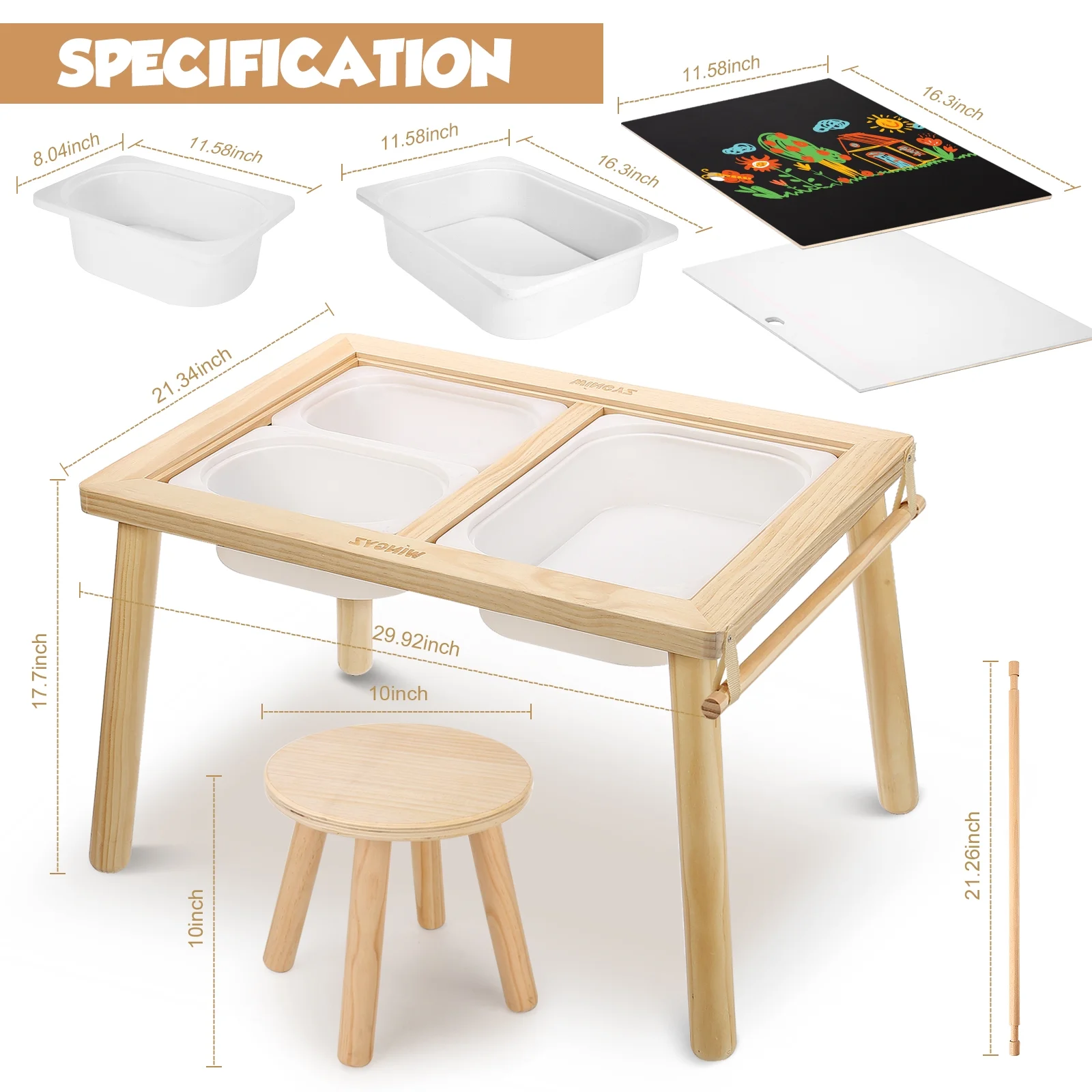 Sweet Time Toddler Sensory Table Chairs, Wood Kids Activity Table with Storage Play Study Furniture - Image 8