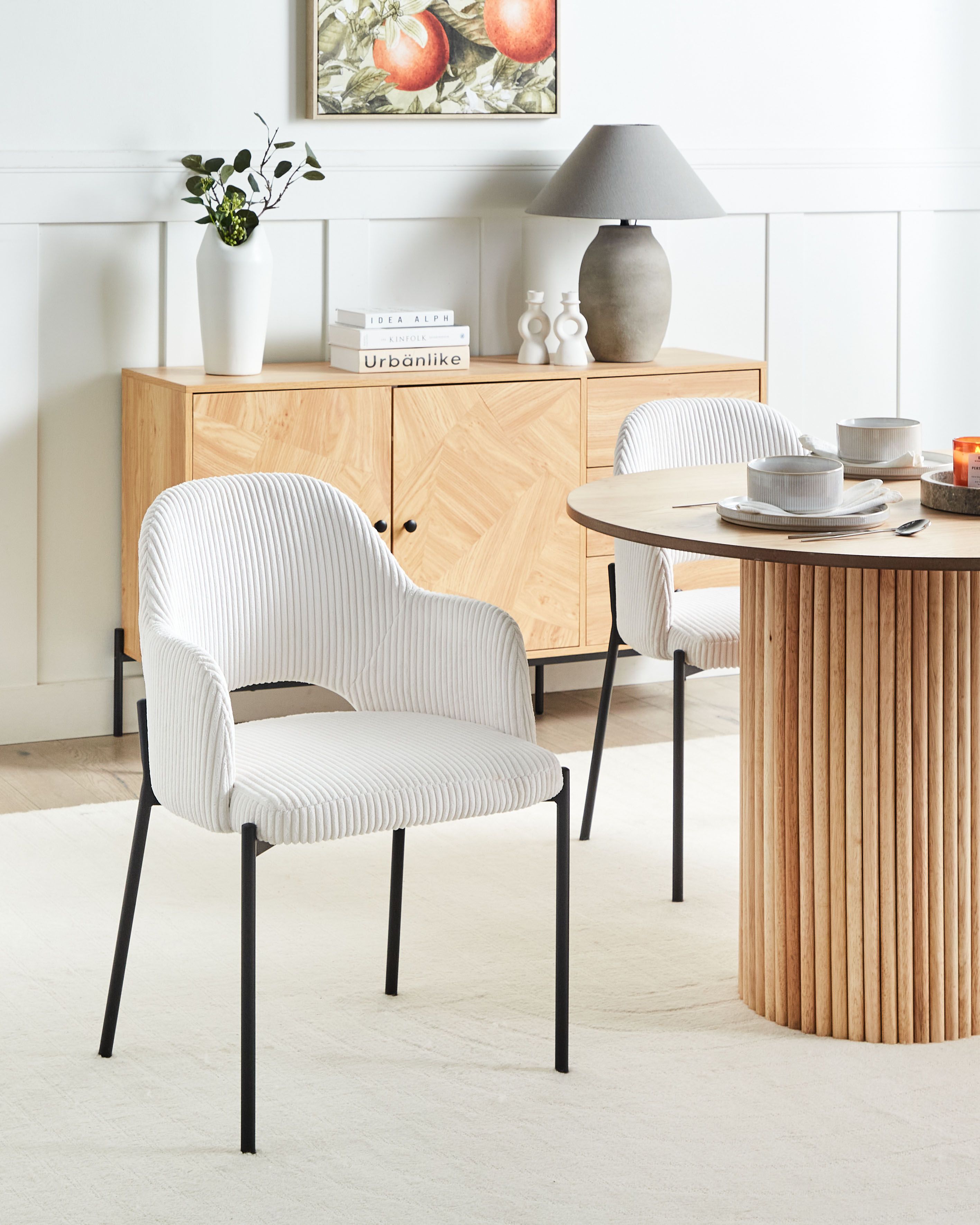 Set of 2 Dining Chairs RATON Corduroy Off-White
