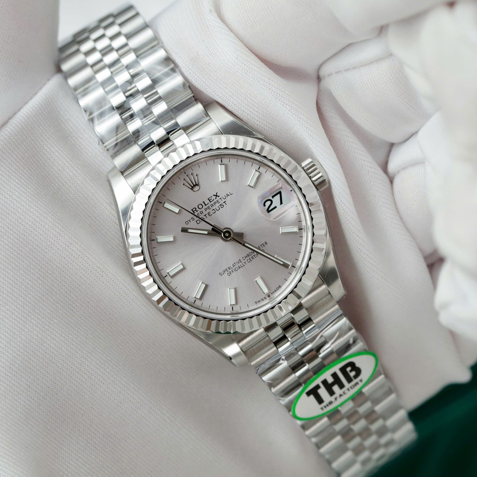 Rolex DateJust Replica Watches Sillver Dial Jubilee Strap THB Factory 31mm - Elite Watch Atelier