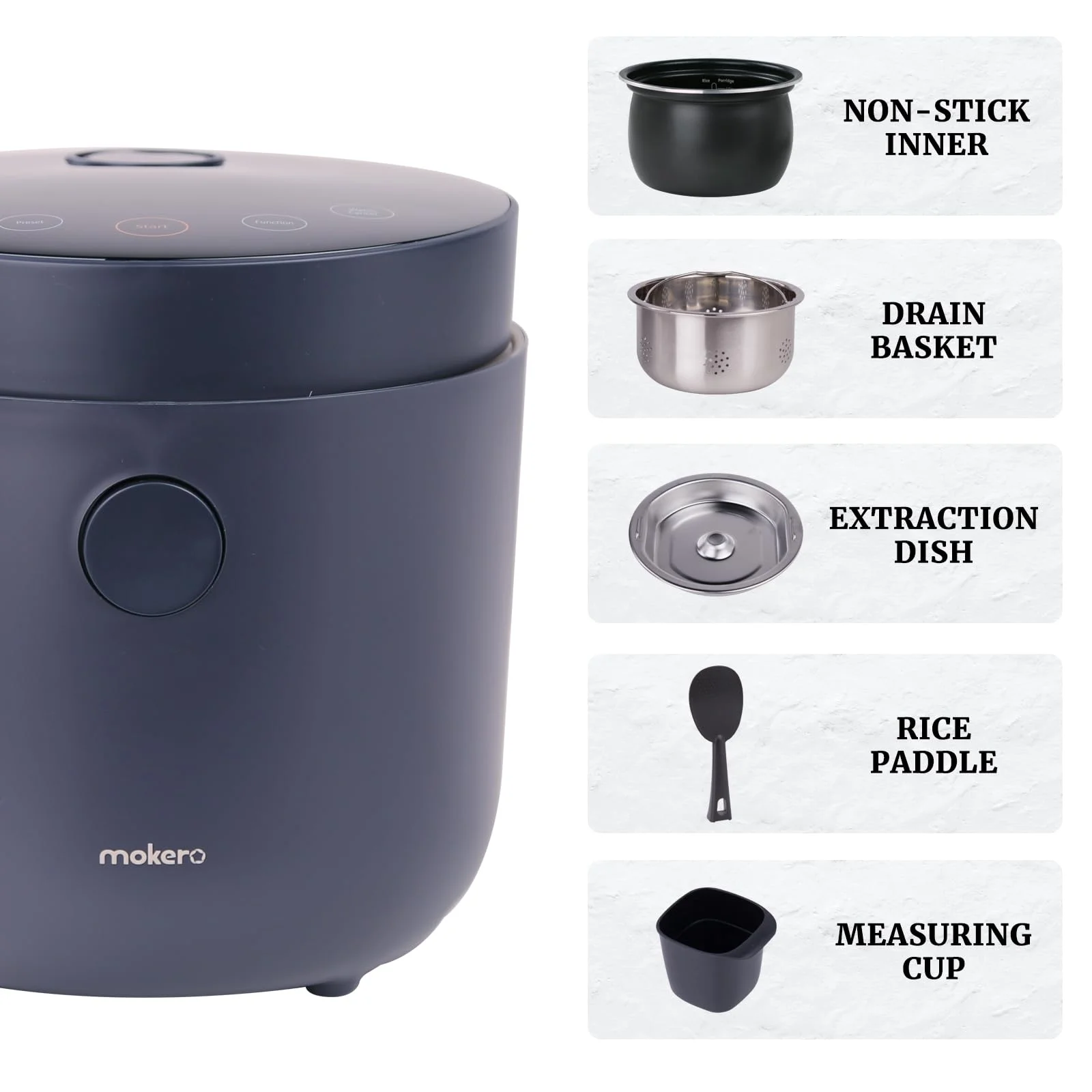 Hakka Brothers Low Sugar Rice Cooker 4-Cup Uncooked Capacity, Black - Built-In Timer