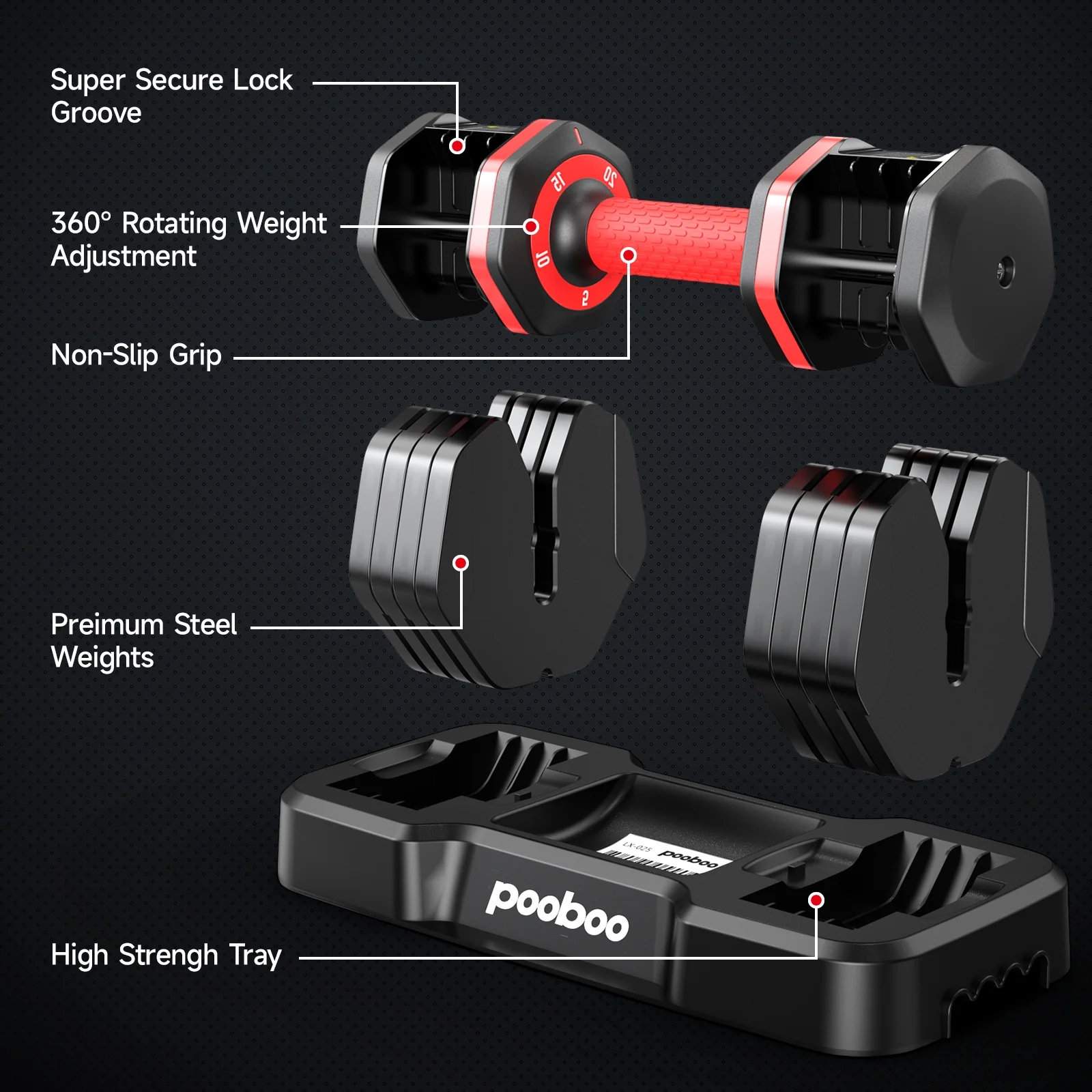 (1 Pair) LNOW 50lbs Quick Select Adjustable Dumbbells for Home Gym 5 in 1 Free Weights 5/10/15/20/25lb/50lb Dumbbell with Anti-Slip Handle, Suitable for Home Gym Exercise Equipment - Image 6