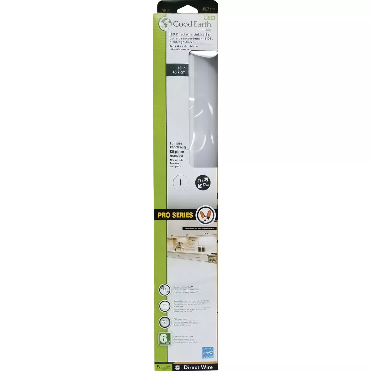 Good Earth Lighting 18 In. Direct Wire White LED Under Cabinet Light Bar