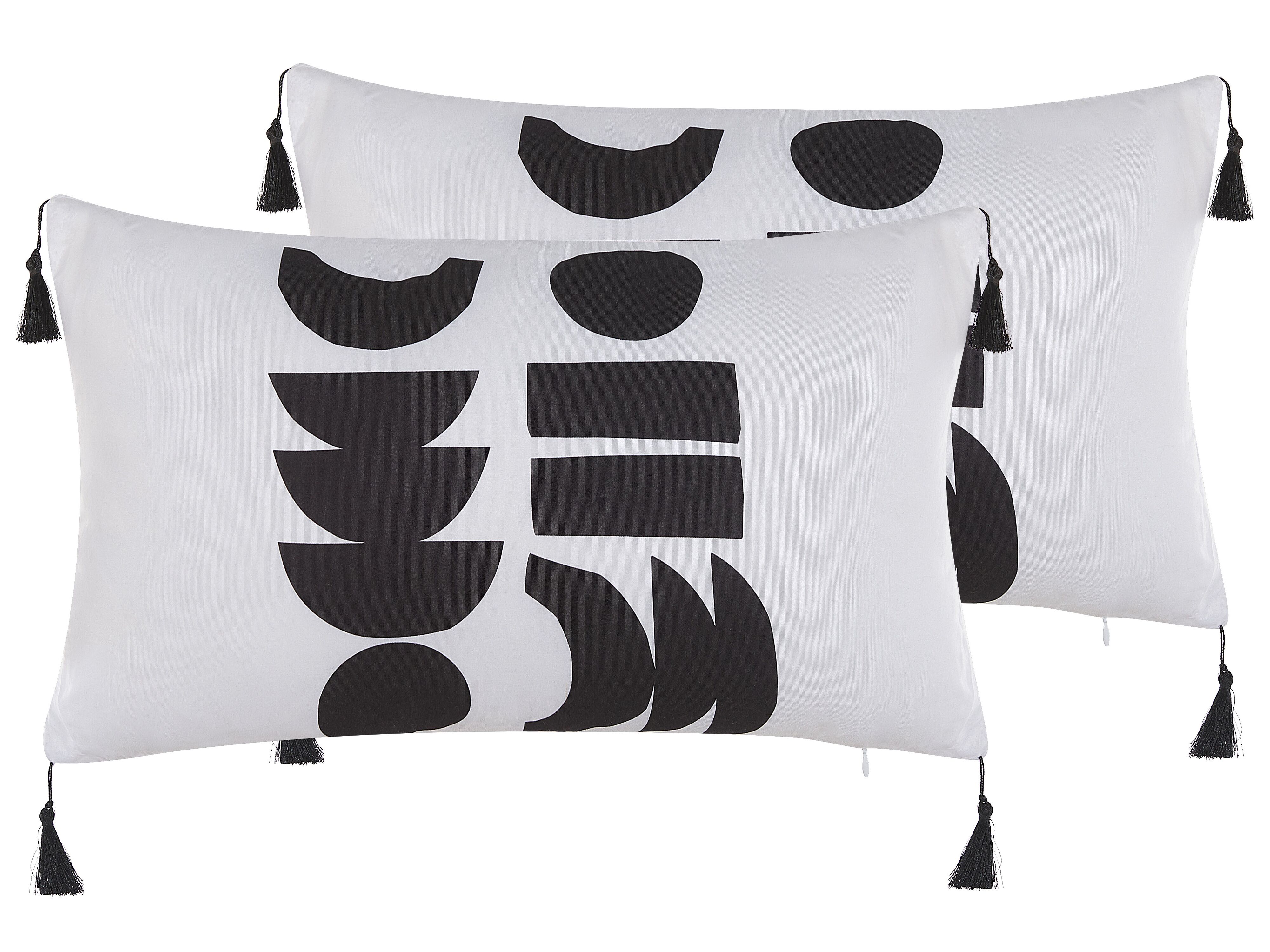 Set of 2 Decorative Cushions LIRIOPE 30 x 50 cm Black/ White Geometric Pattern