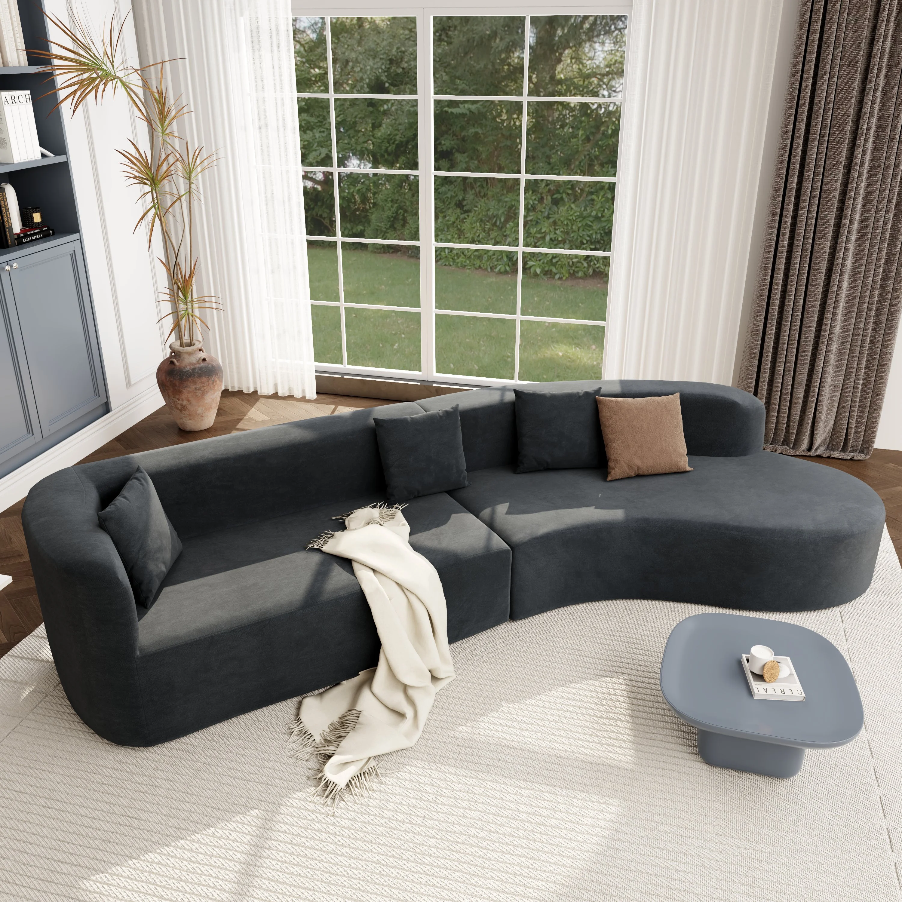 Harper & Bright Designs Modern Curved Floor Sofa Set, Modular Sectional Sponge Couch for Living Room, 2 PC Free Combination No Assembly Foam-Filled Sofa, Beige - Image 92