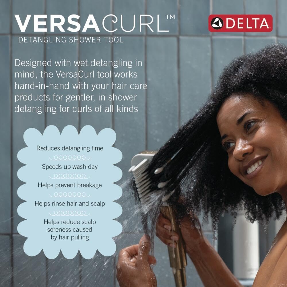 Delta VersaCurl Detangling Handheld Shower Head Tool for Curly Hair with 3 Curl Defining Brush Inserts Included, Detangler Brush Hand Shower with Hose, Spotshield Brushed Nickel 74B430SN