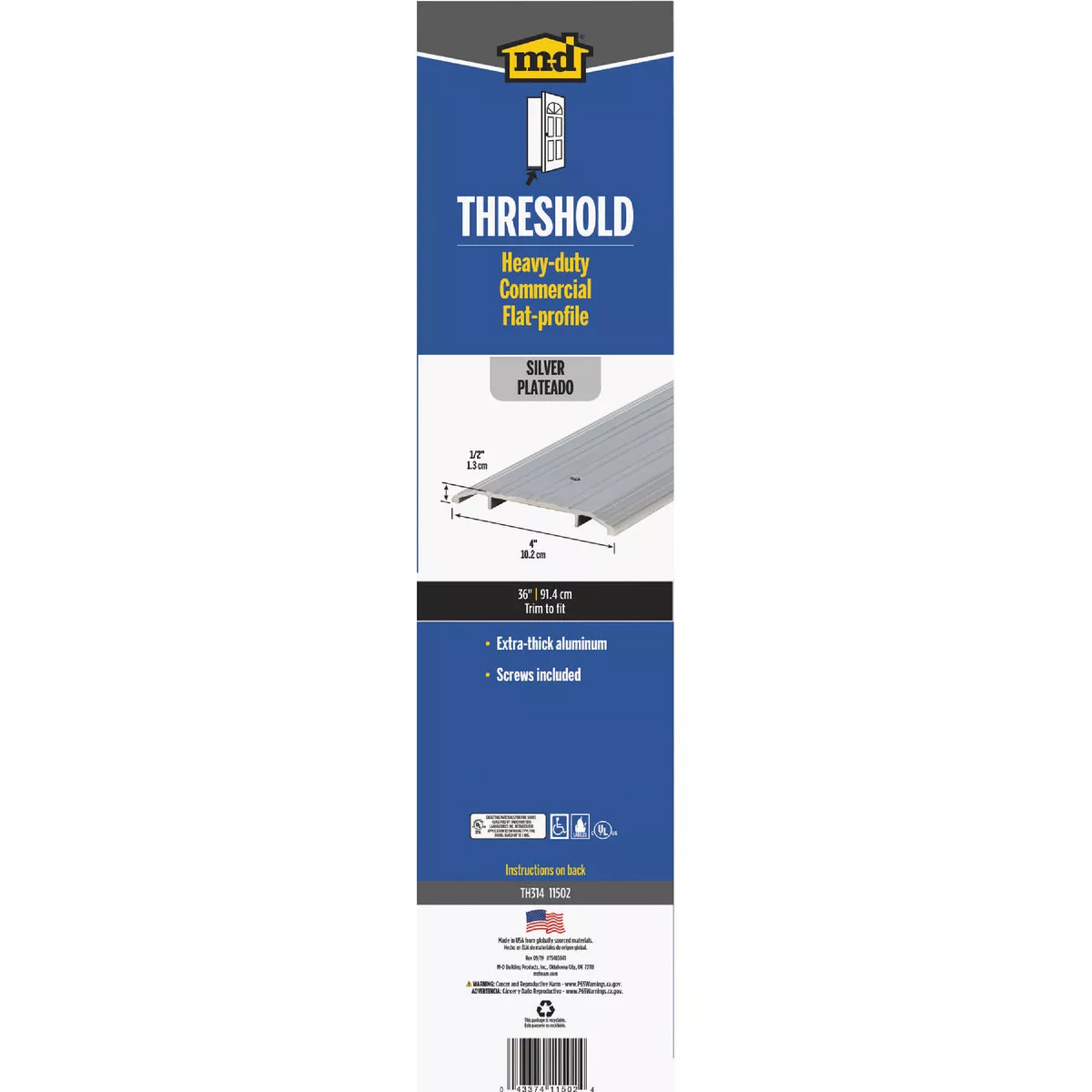 M-D Building Products 4 In. x 1/2 In. x 36 In. Silver Aluminum Heavy-Duty Commercial Flat-Profile Threshold