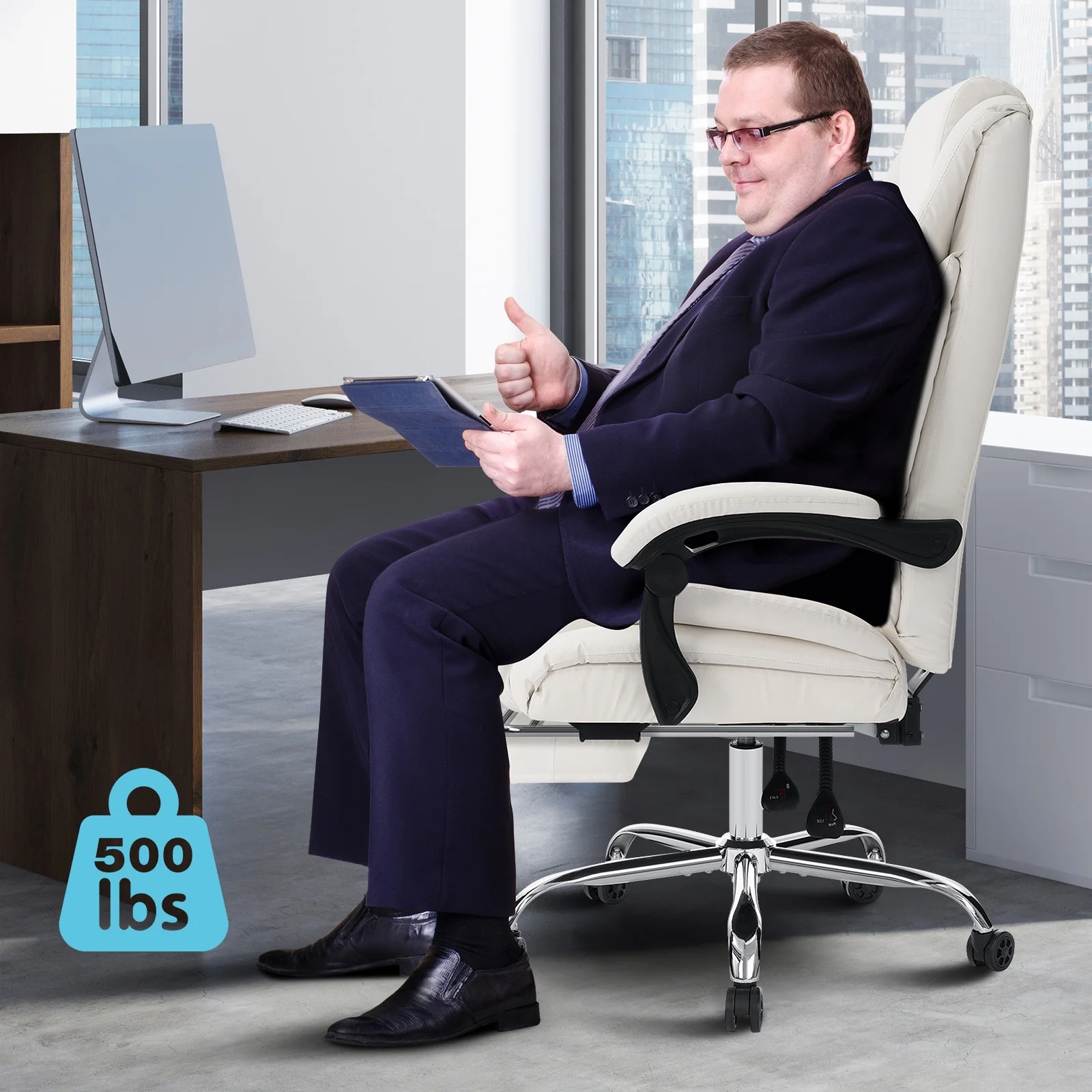 Hoffree Executive Office Chair Big and Tall Office Chair with Footrest Reclining Leather Chair High Back Ergonomic Computer Desk Chair with Lumbar Back Support for Home Office 500lbs, Black - Image 12
