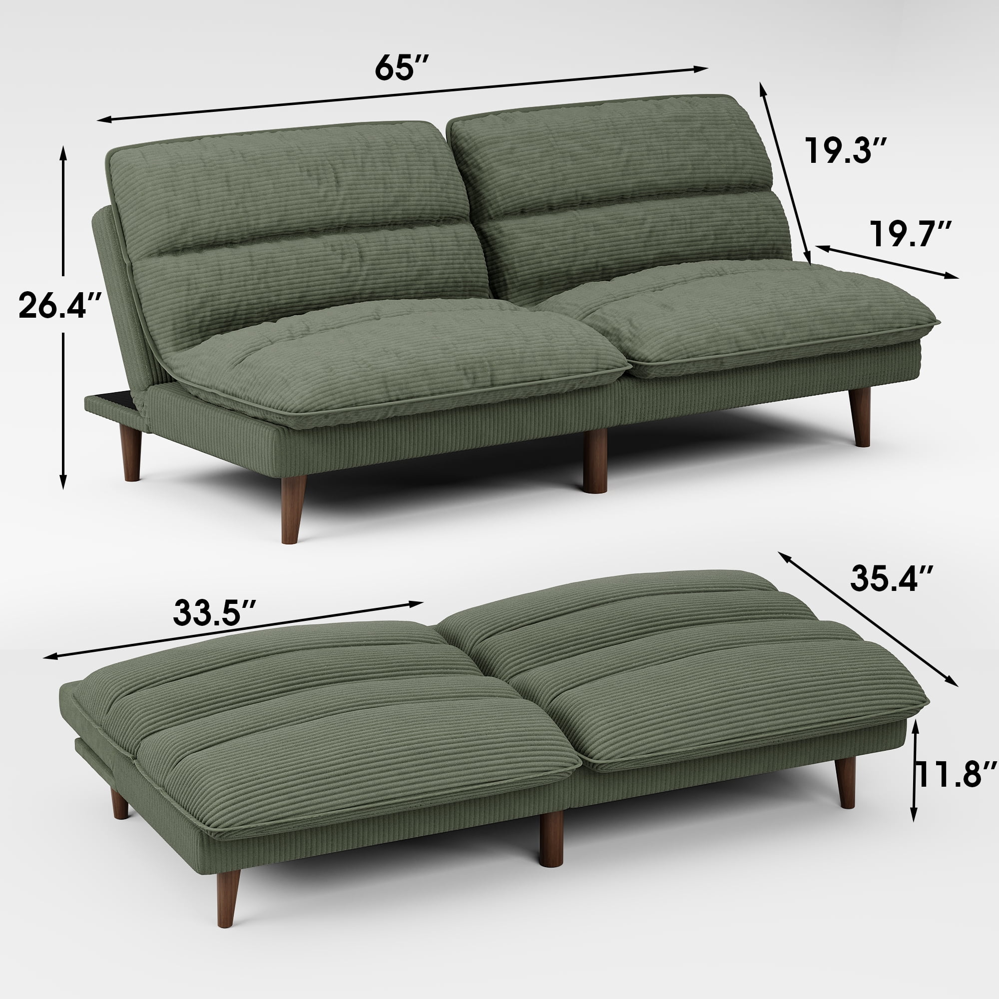 Homall Futon sofa, Two Seat Adjustable Sofa, Corduroy Fabric, Upholstered Sofa, Sofa Changeable into Bed, Leisure Reading and Games, Green - Image 11