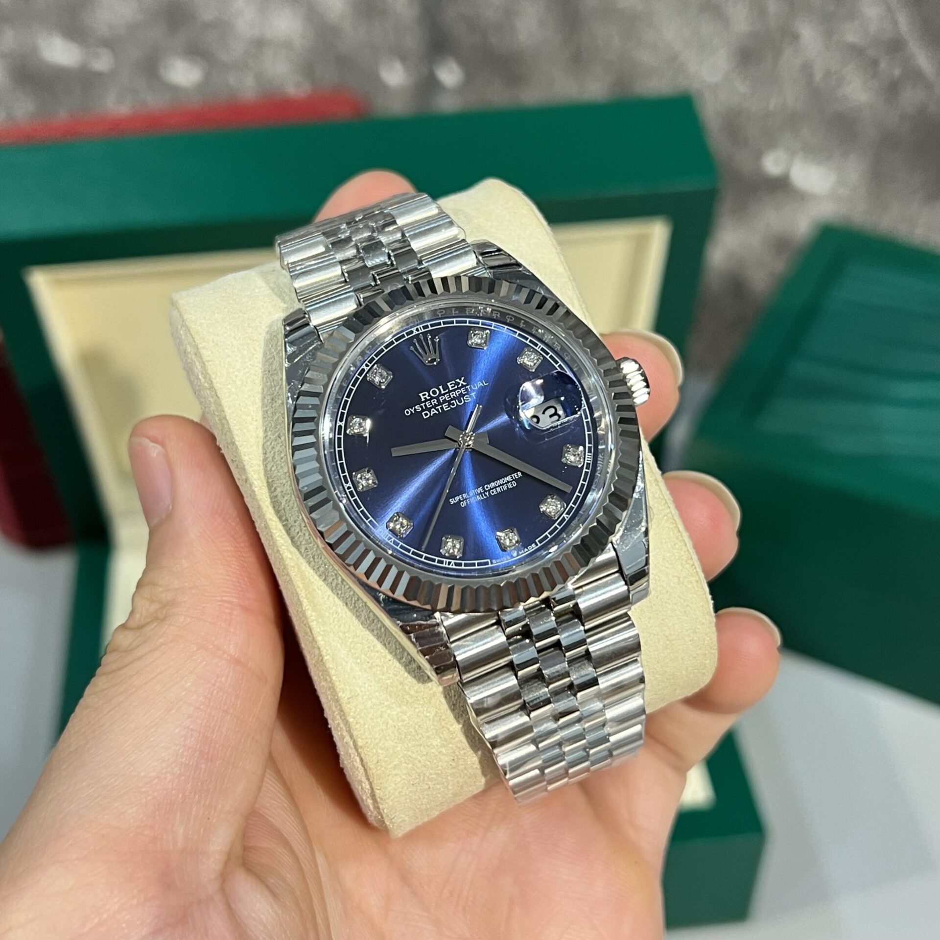 Rolex DateJust Blue Dial Jubilee Strap Rep 11 Watch EW Factory 41mm - Elite Watch Atelier