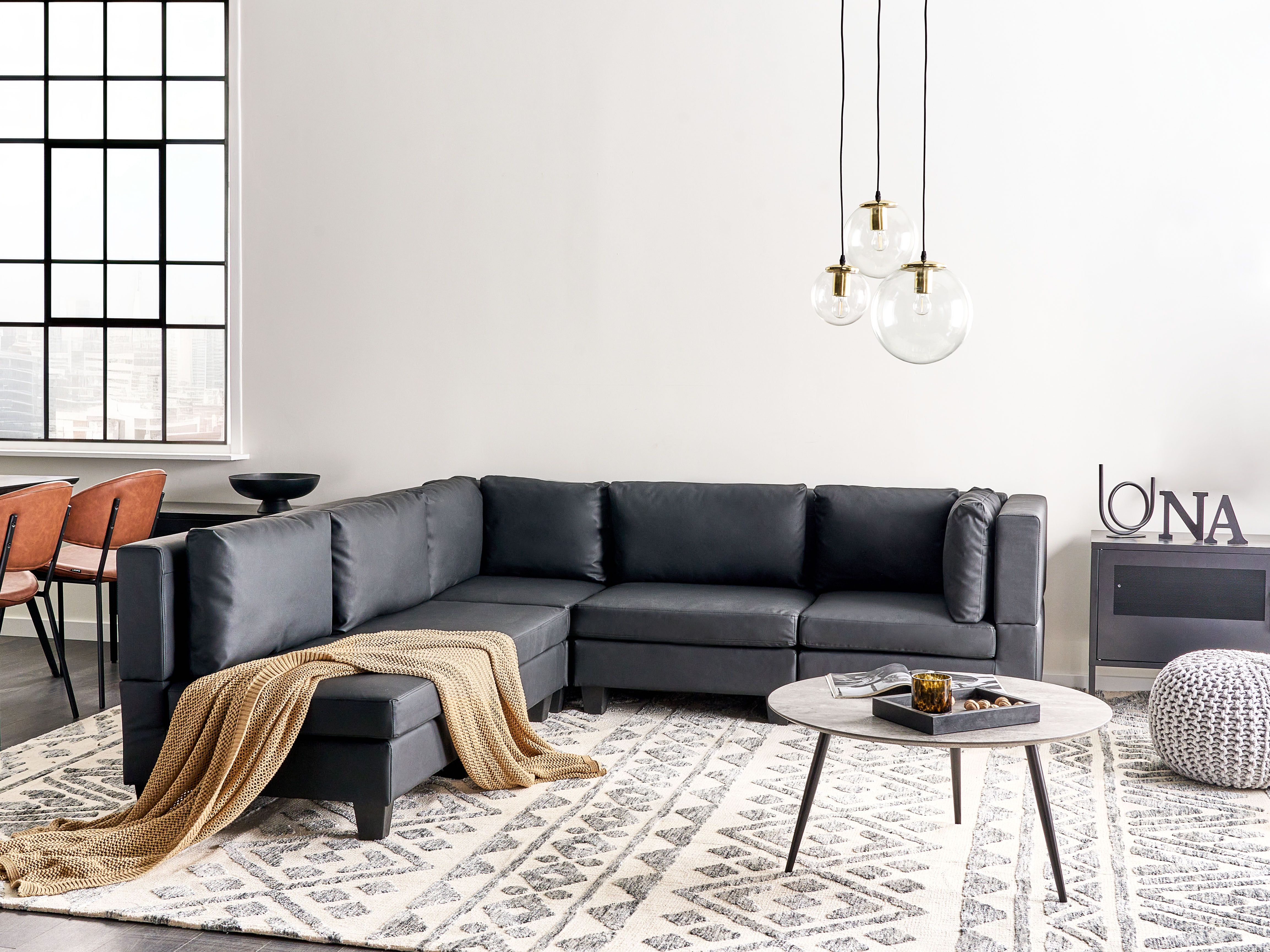 Modular Corner Sofa 5 Seater UNSTAD Faux Leather Black Right Hand