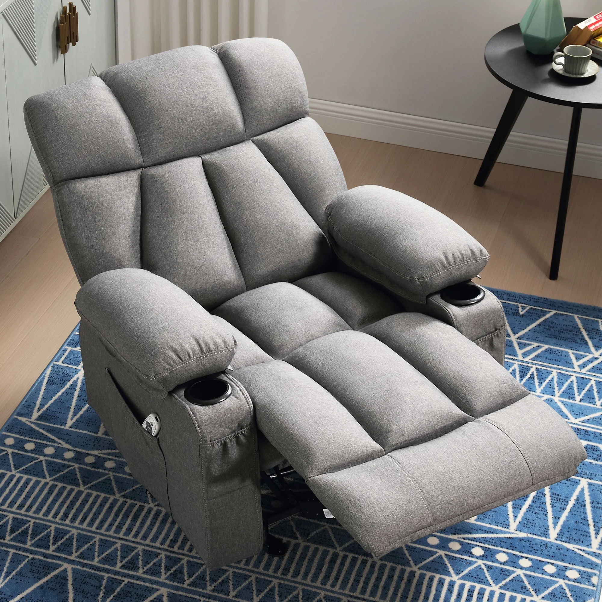 JONPONY Manual Recliner Chair with Heat Therapy and Massage Function, Heavy Duty Reclining Mechanism Massage Chair, Elderly Single Rocker Sofa with Cup Holders for Bedroom Home Theater,Grey - Image 12
