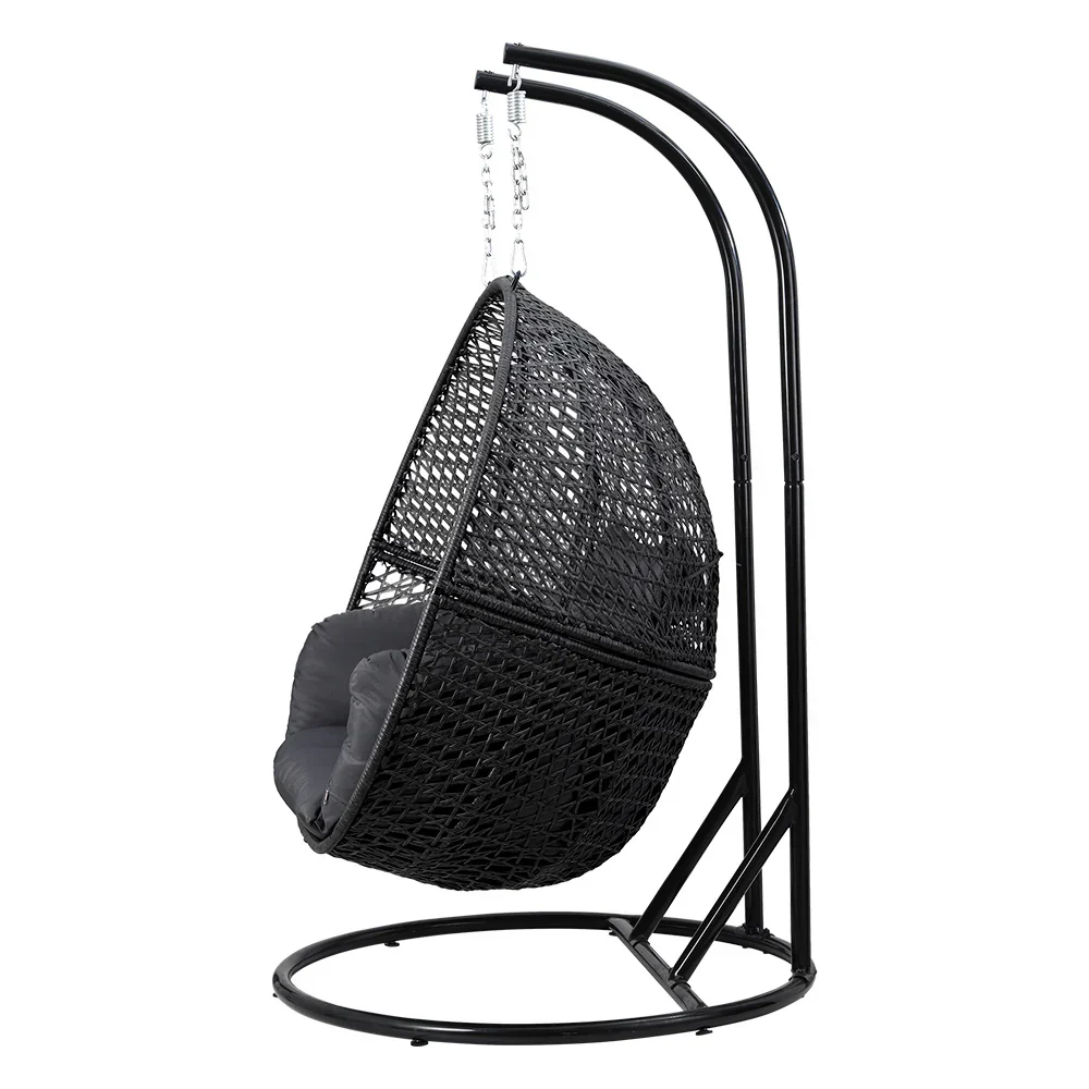 Gardeon Hanging Pod Chair With Stand And Cushion, 2 Seater, Grey - Image 4 Gardeon Hanging Pod Chair With Stand And Cushion, 2 Seater, Grey - Image 4