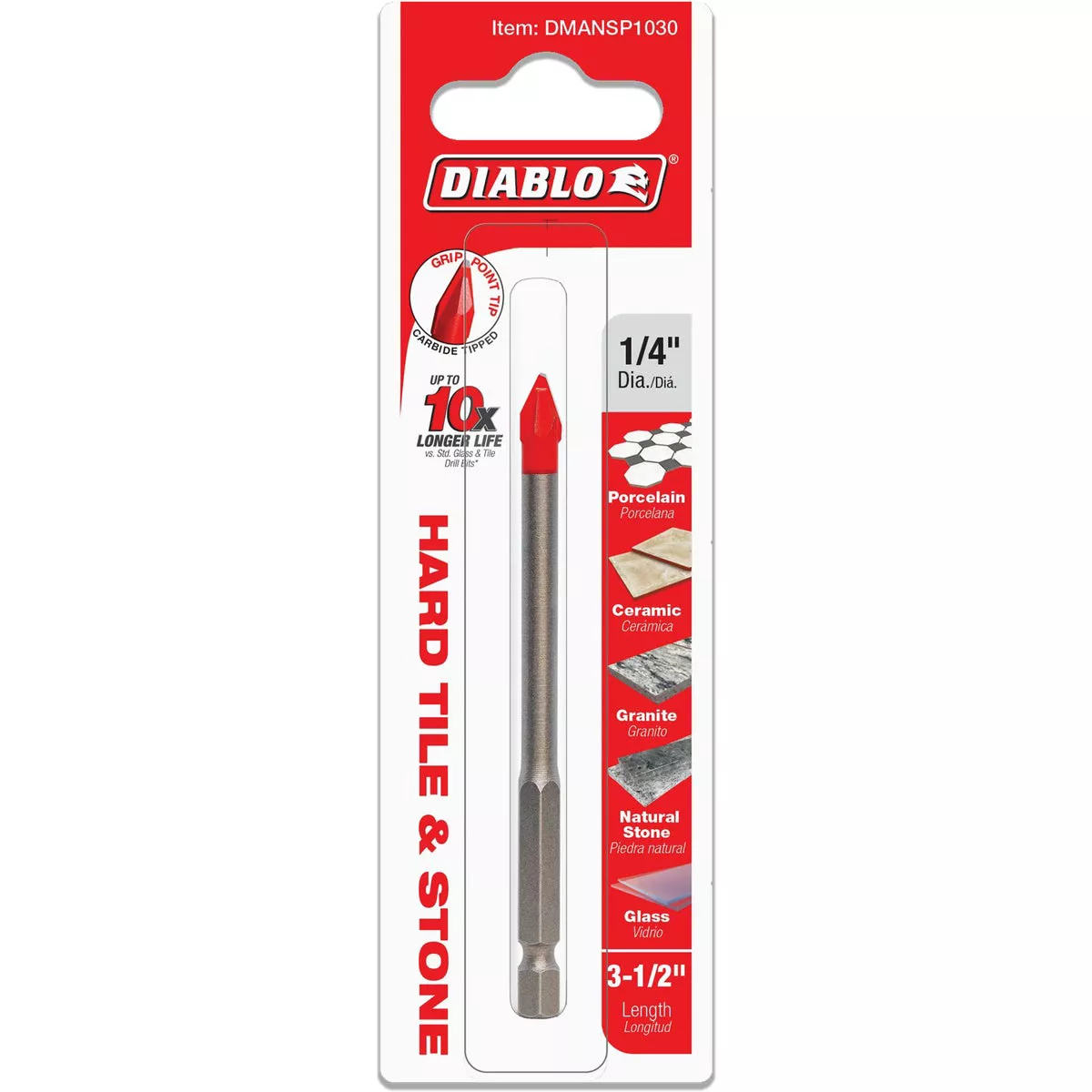 Diablo 1/4 In. x 3-1/2 In. Carbide Tipped Glass, Tile, & Stone Drill Bit