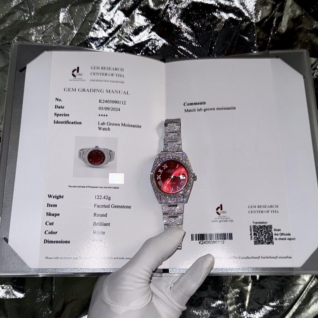 Rolex Best Replica Watch DateJust Supreme Custom Moissanite Diamonds Red Dial 41mm - Elite Watch Atelier