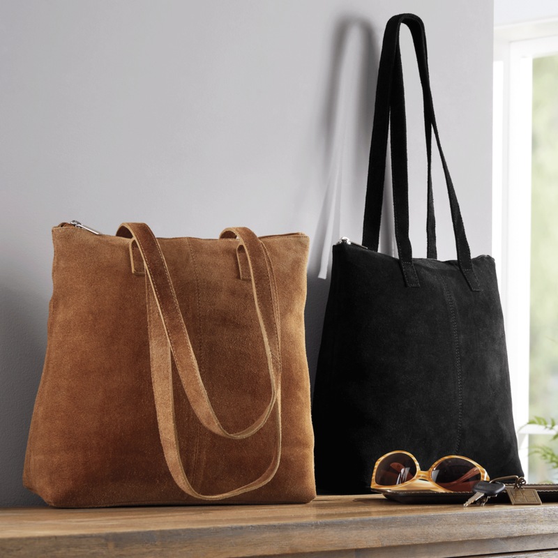 Suede Tote with Zip Closure - MIDNIGHT VELVET CATALOG