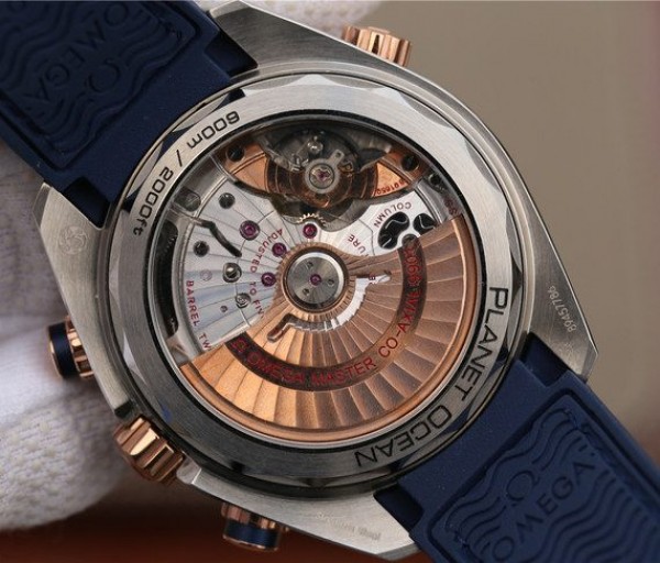 Replica Omega OMF Planet Ocean Master Chronometer SS/RG Blue Bezel Blue Dial Leather Strap A9901 - Top club