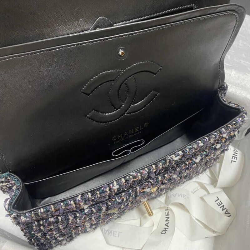 Replica Chanel Classic Flap Bag In Navy Blue Multicolor Glittered Tweed 11121:1High-quality replica