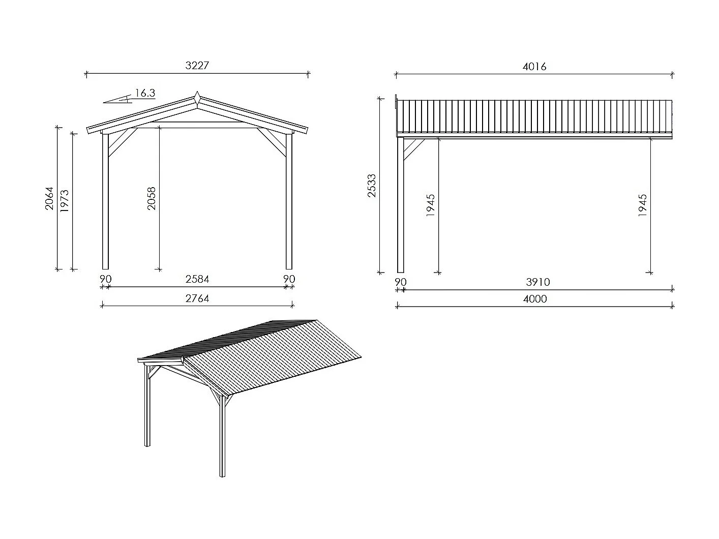 Avant-toit en bois 4x2.76m pour le chalet de jardin 4m, traité, marron - DOS194 - ALTANKA