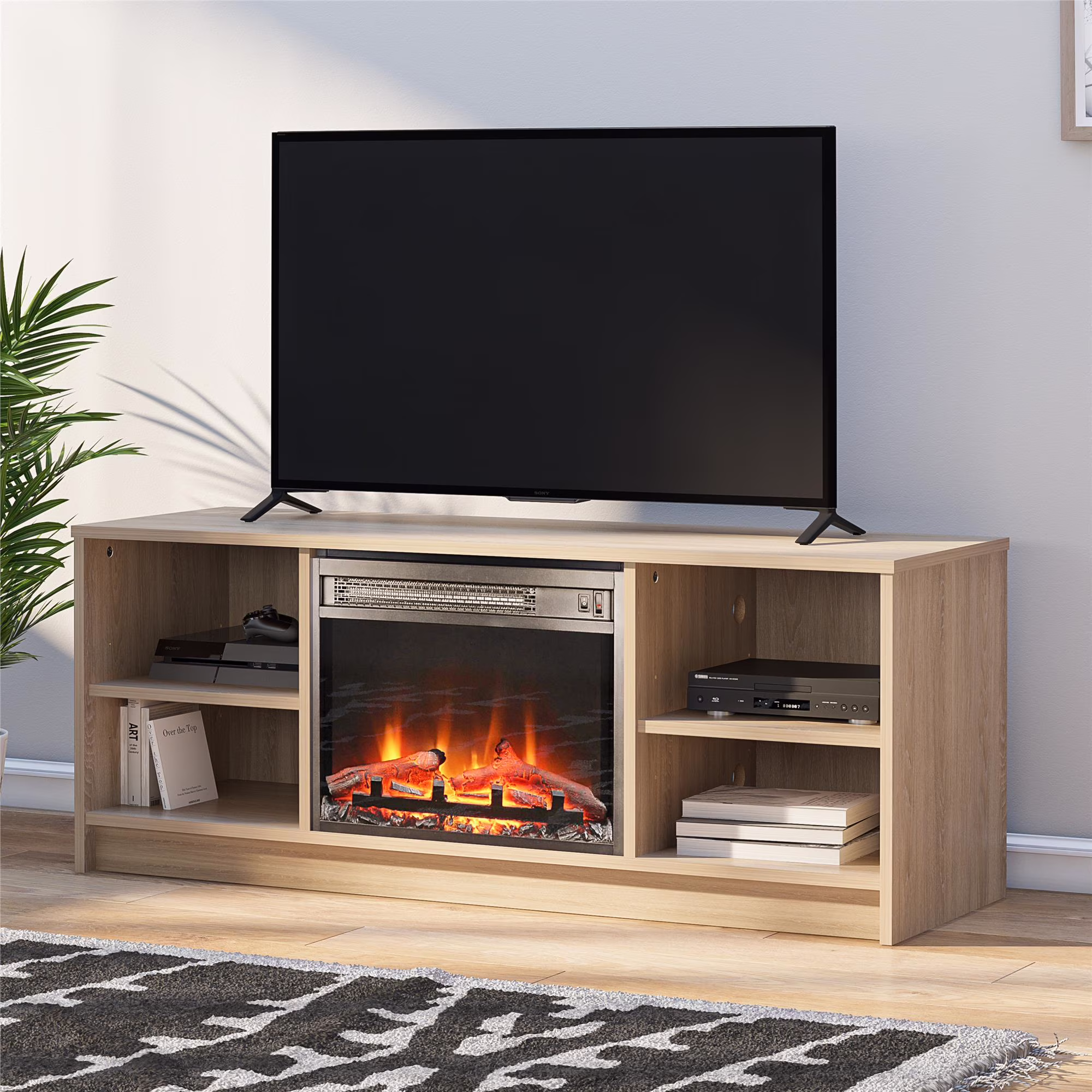 Mainstays Fireplace TV Stand, for TVs up to 55", Black Oak - Image 5