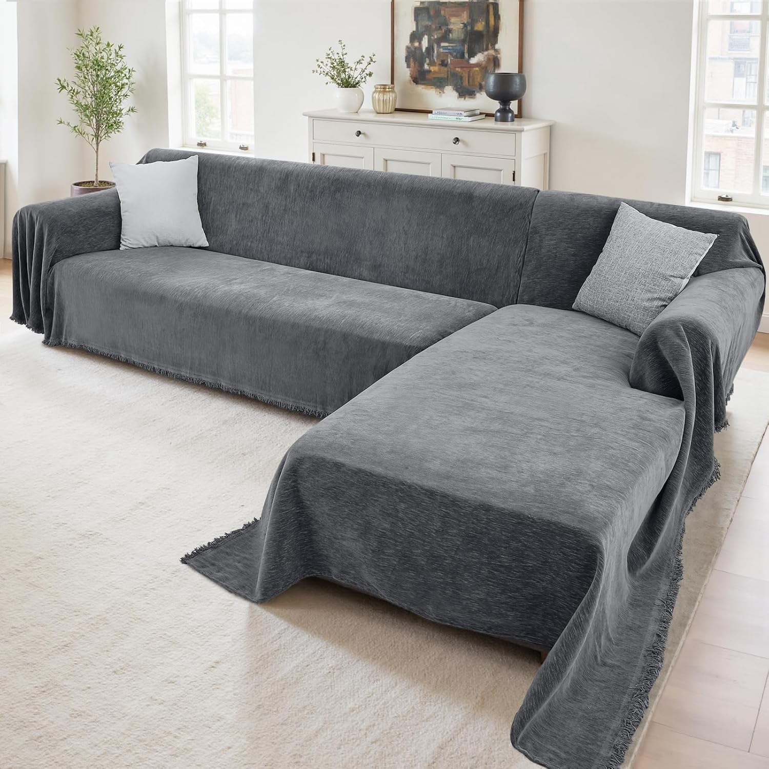 Sectional Couch Covers, 2 Pieces Washable L Shaped Couch Covers Sofa Blanket for Dogs Pet Friendly Sectional Sofa Slipcovers Furniture Covers,71