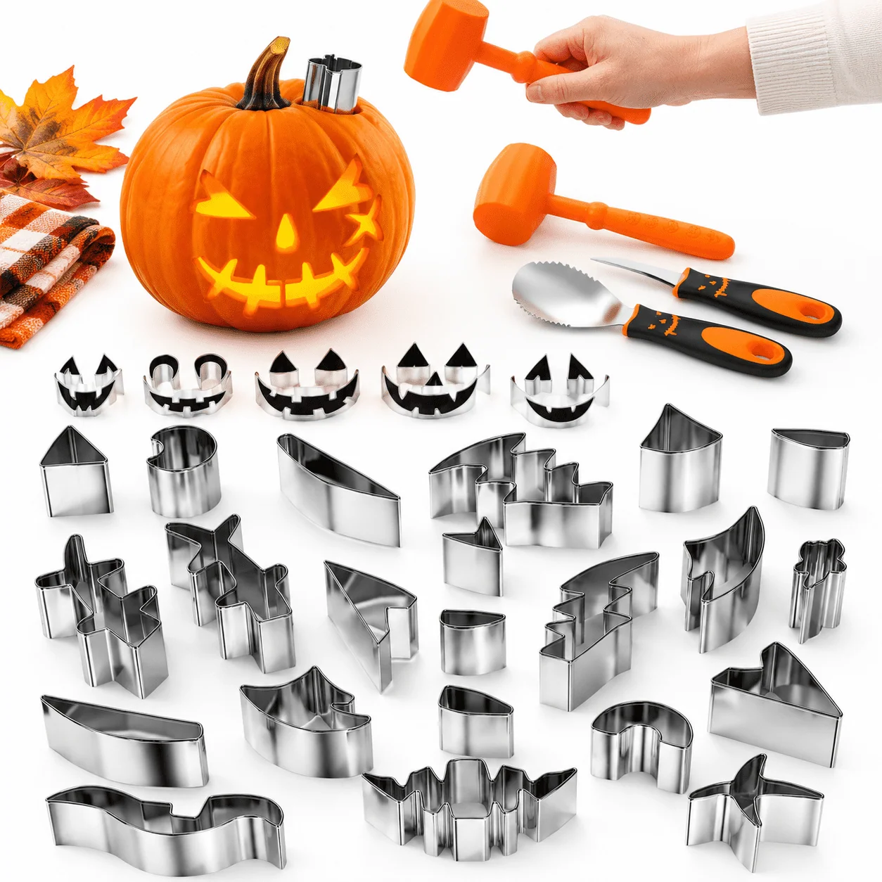 30-Piece Professional Pumpkin Carving Kit with Stencils and Stainless Steel Tools