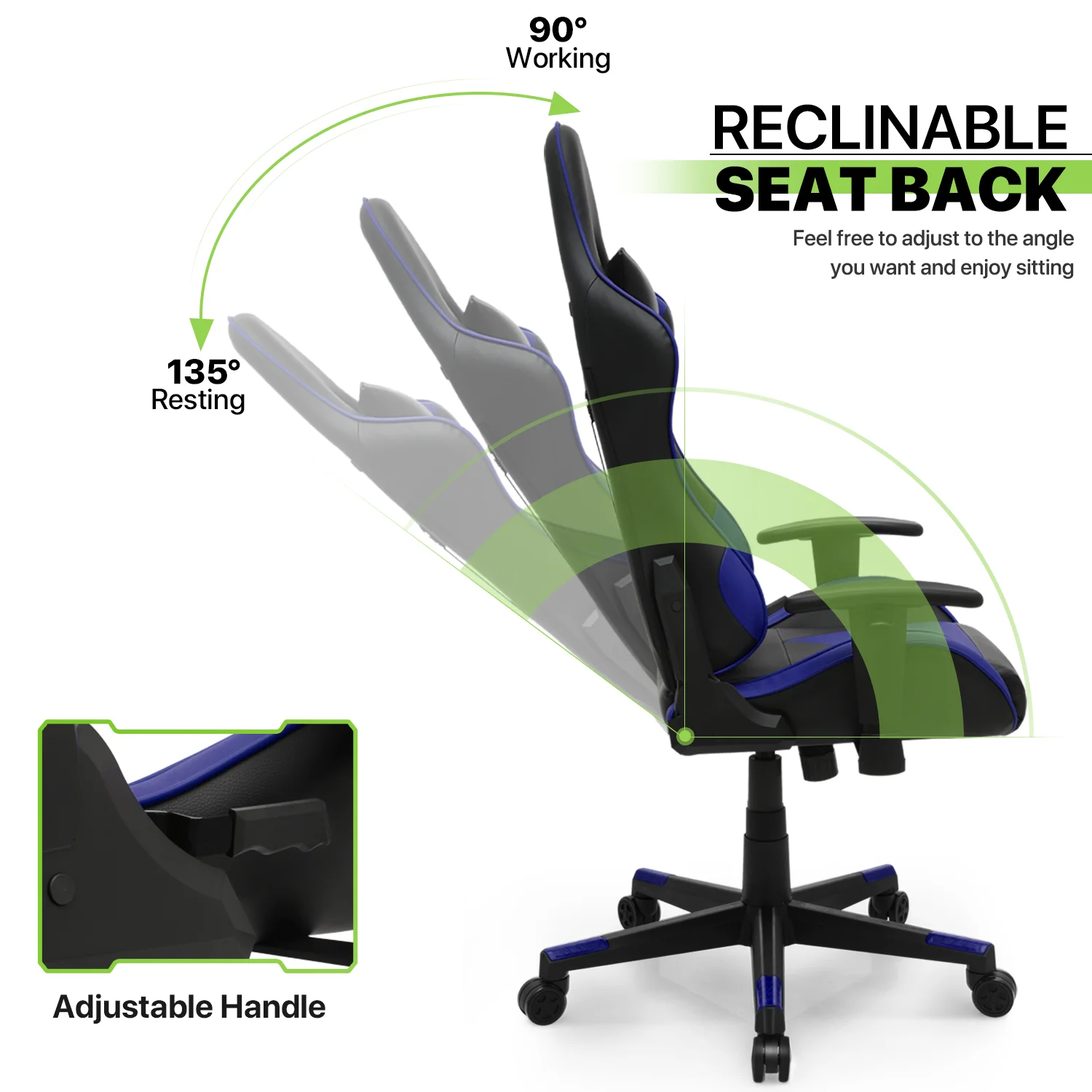 Magshion Ergonomic Gaming Chair, Comfortable Gaming Chair, Computer Chair Leather Desk Chair Adjustable Swivel Gaming Office Chair, Blue - Image 8