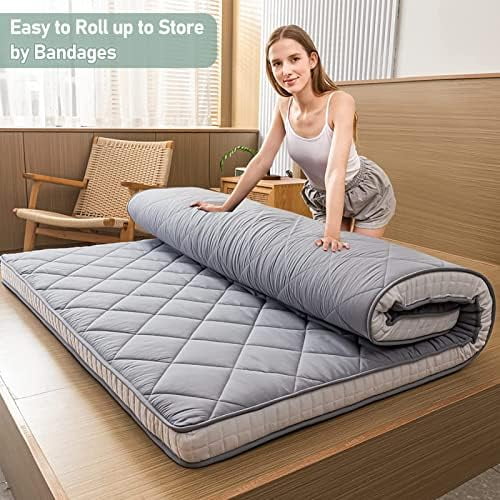 Japanese Floor Futon Mattress King Size, Floor Bed for Adults, Roll Up Folding Mattress, Diamond Patterned Japanese Futon Bed, Dark Grey - Image 13