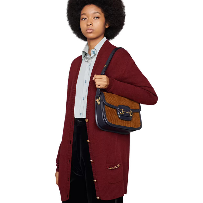 Replica Gucci Horsebit 1955 Small Bag 602204 Brown Corduroy1:1High-quality replica