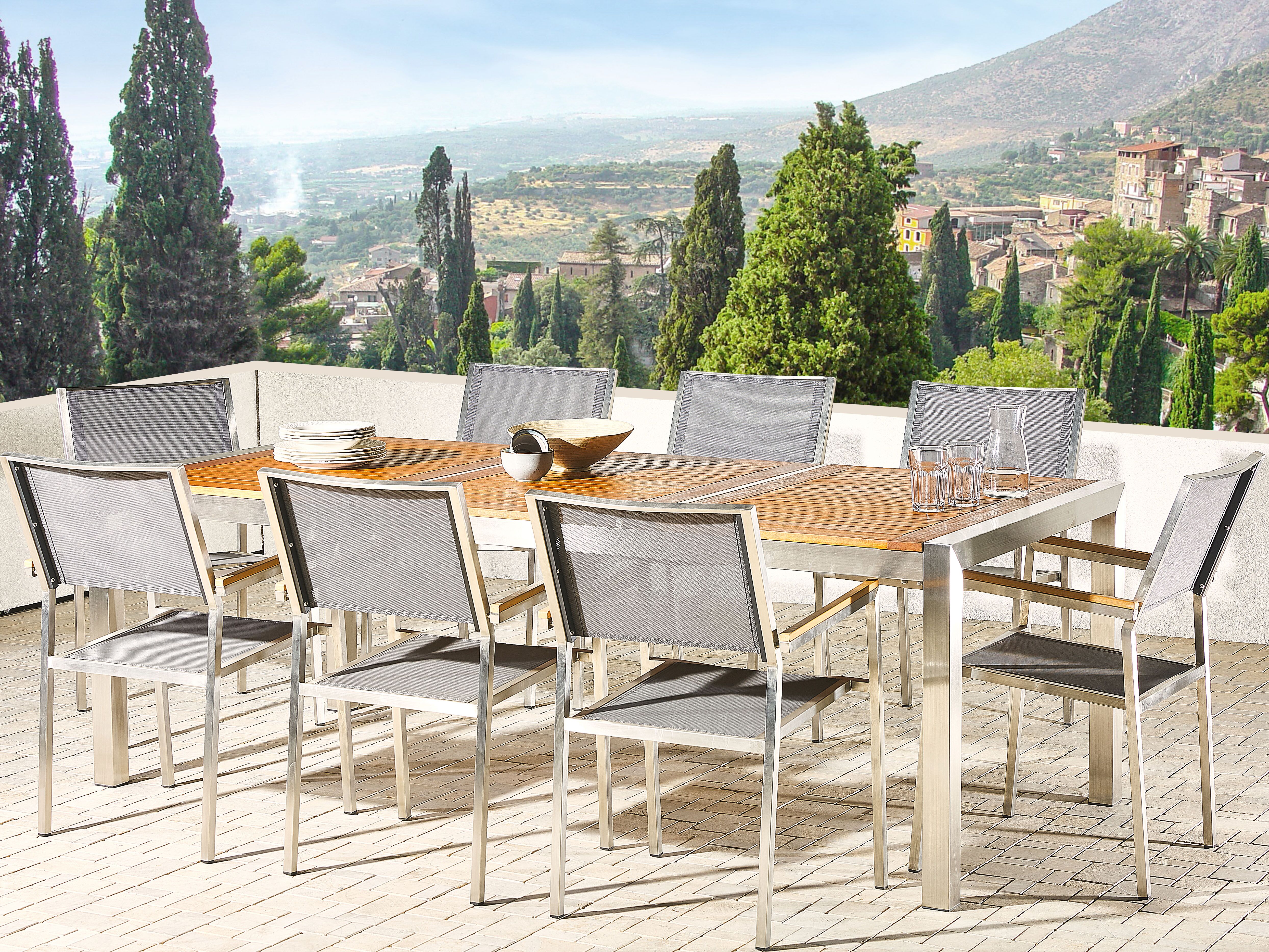 Garden Dining Set 8 Seater GROSSETO Eucalyptus Wood Brown/ Grey