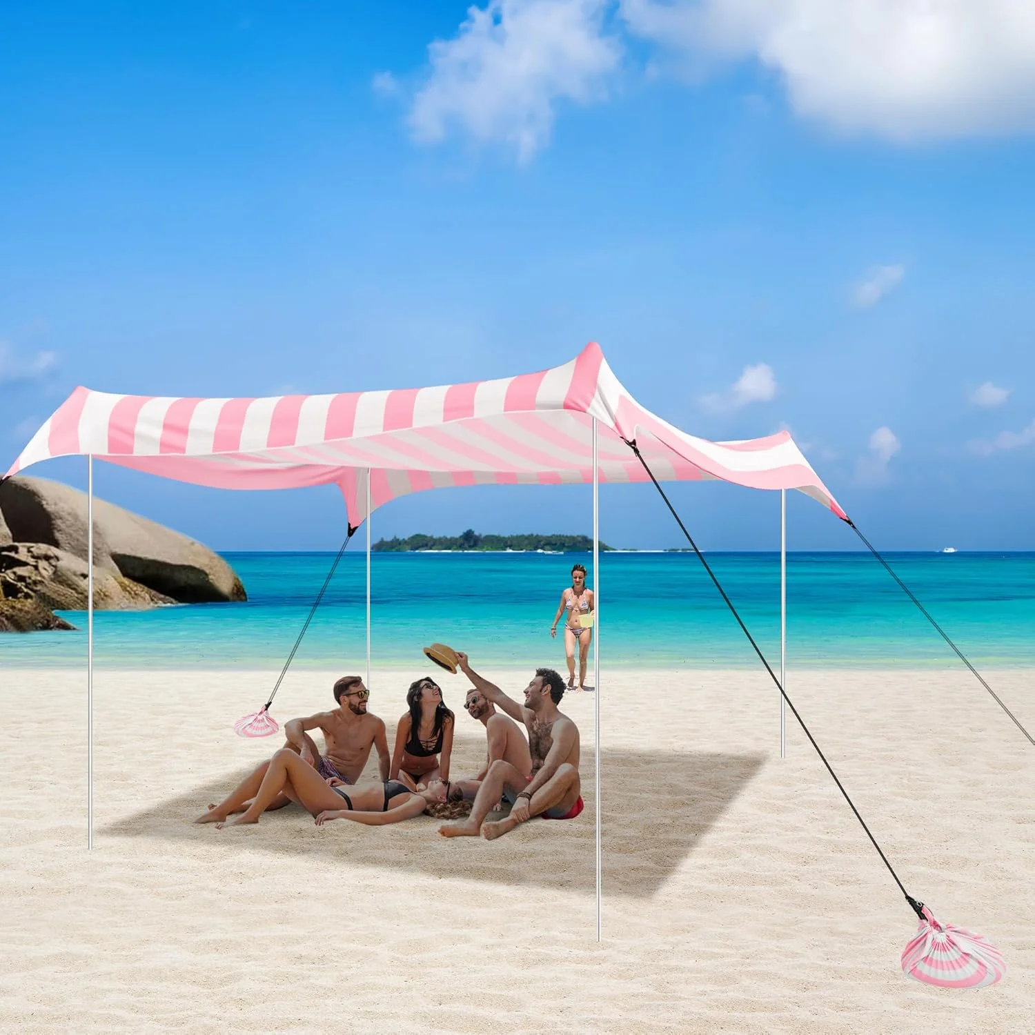 Beach Tent, UPF 50+ Beach Canopy Sun Shade, Portable 10×10 FT Large Pop-Up Beach Tent Sun Shelter with Sand Anchors, Ground Pegs, Easy Setup for Beach, Camping, Park, and Backyard Fun - Image 30