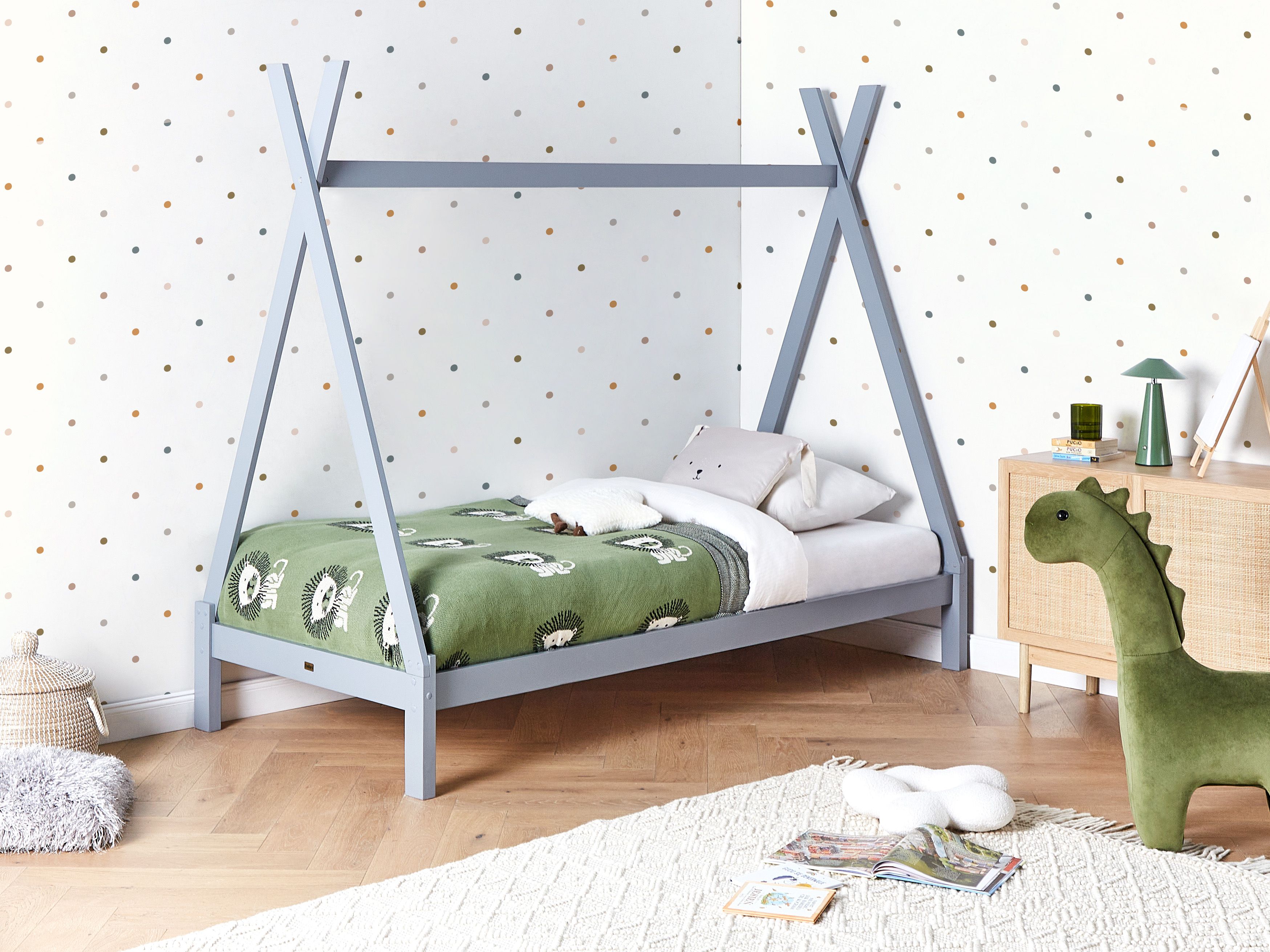 Kids Bed Teepee Pine Wood DEVAY 90 x 200 cm (EU Single) Grey