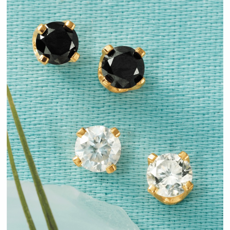 10K Gold 2-Pair Diamond Black & White Stud Earrings - MIDNIGHT VELVET CATALOG