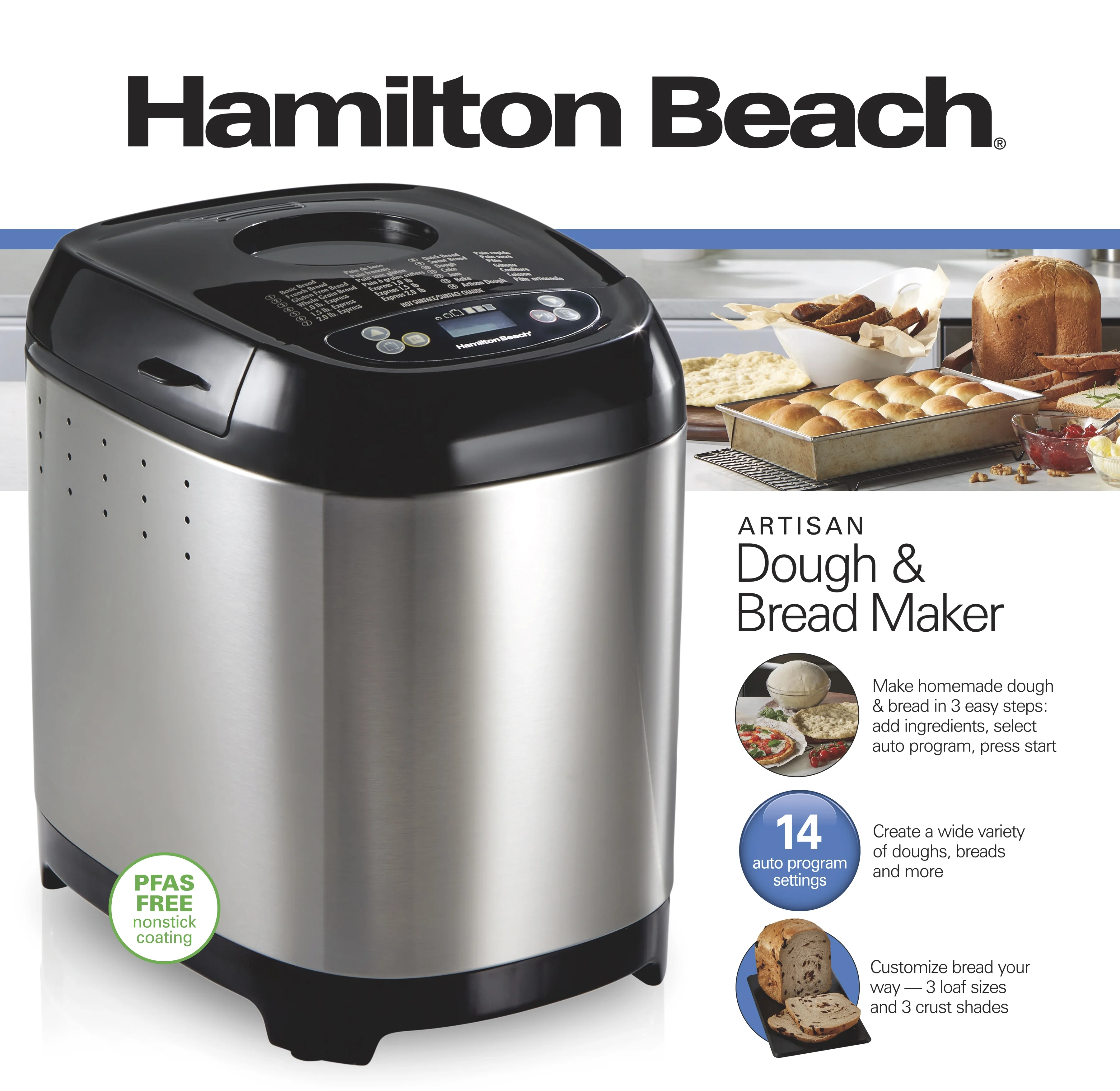 Hamilton Beach 2 lb Bread Maker Machine, Artisan Dough Bread Maker with 14 Settings, Black & Stainless Steel - Image 10